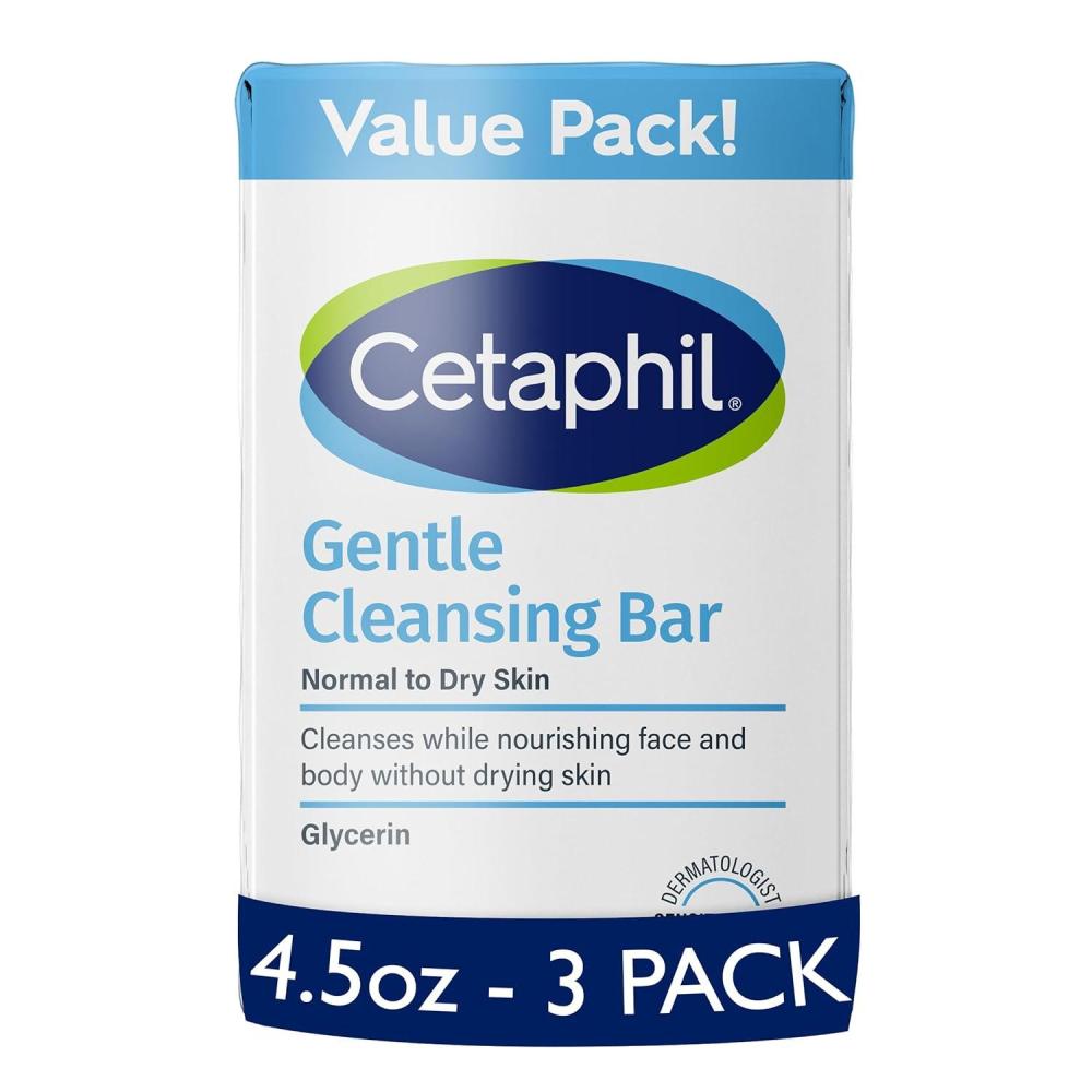 Cetaphil Gentle Cleansing Bar, 4.5 oz Bar (Pack of 6), Nourishing Cleanser Bar For Dry, Sensitive Skin, Non-Comedogenic, (Packaging May Vary)(Unscented)