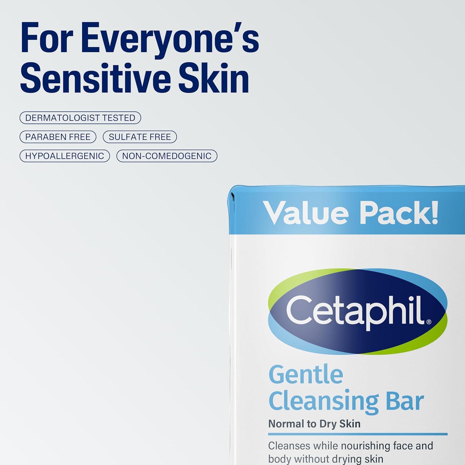 Cetaphil Gentle Cleansing Bar, 4.5 oz Bar (Pack of 6), Nourishing Cleanser Bar For Dry, Sensitive Skin, Non-Comedogenic, (Packaging May Vary)(Unscented)