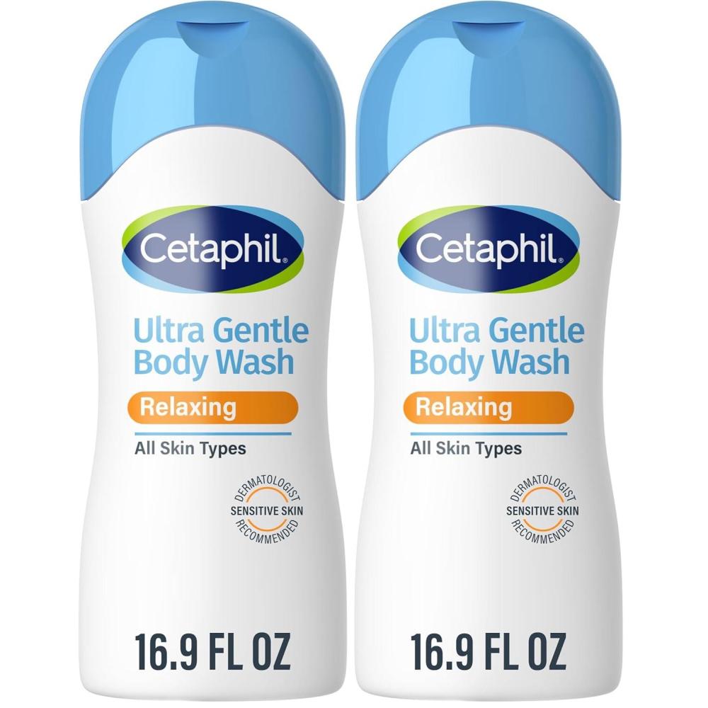 Cetaphil Ultra Gentle Relaxing Body Wash, For Dry to Normal, Sensitive Skin, 16.9oz, with Aloe Vera, Calendula, Vitamin B5, Hypoallergenic, Dermatologist Tested(16.9 Fl Oz (Pack of 2))