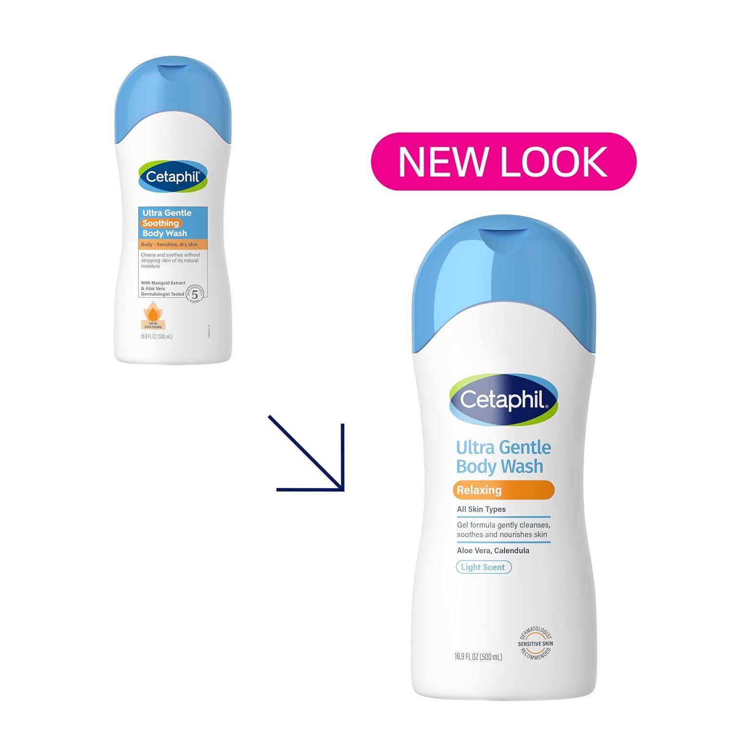 Cetaphil Ultra Gentle Relaxing Body Wash, For Dry to Normal, Sensitive Skin, 16.9oz, with Aloe Vera, Calendula, Vitamin B5, Hypoallergenic, Dermatologist Tested(16.9 Fl Oz (Pack of 2))