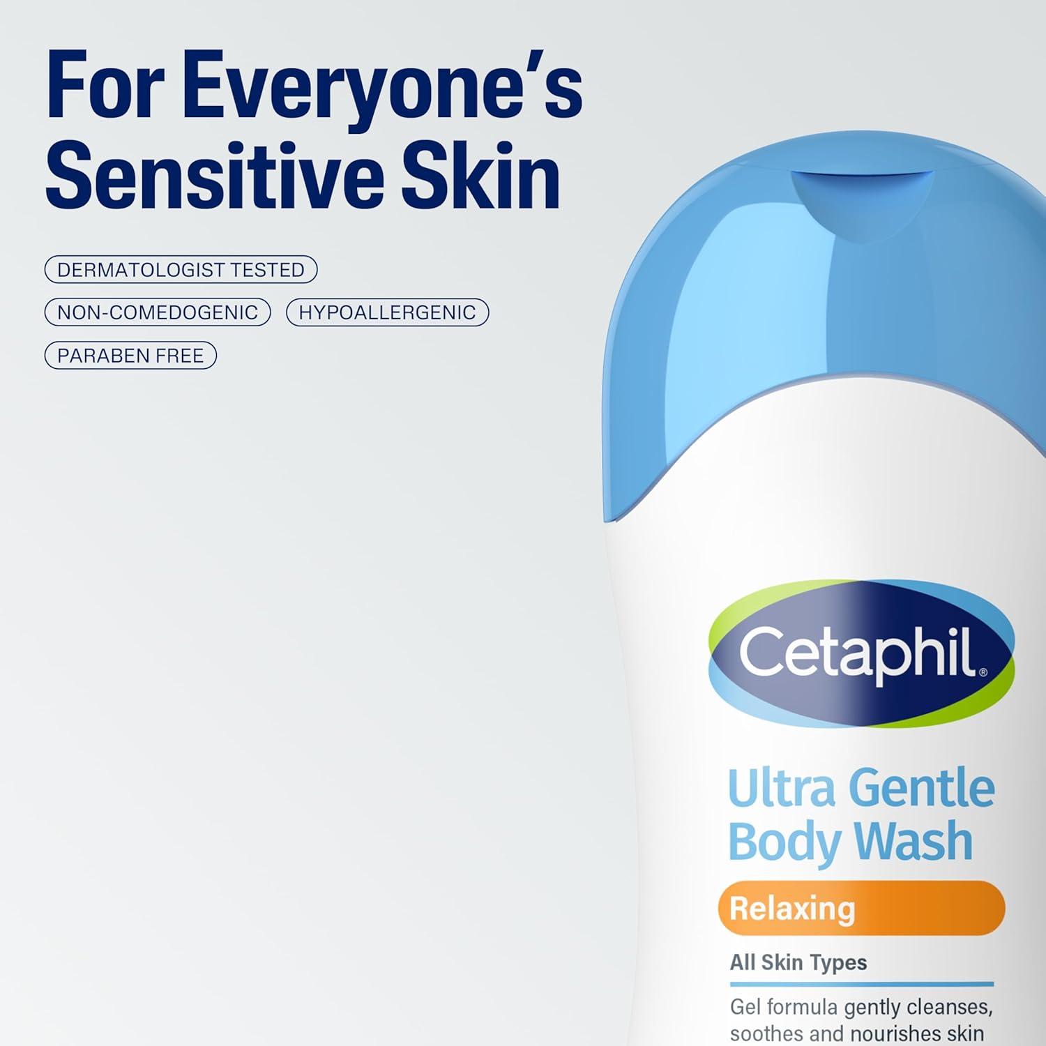 Cetaphil Ultra Gentle Relaxing Body Wash, For Dry to Normal, Sensitive Skin, 16.9oz, with Aloe Vera, Calendula, Vitamin B5, Hypoallergenic, Dermatologist Tested(16.9 Fl Oz (Pack of 2))
