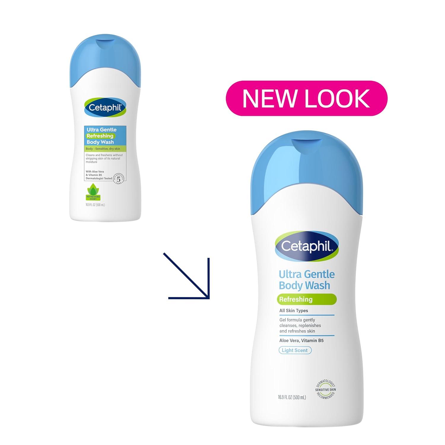 Cetaphil Ultra Gentle Refreshing Body Wash, Refreshing Scent For Dry to Normal, Sensitive Skin, 16.9oz Pack of 3, with Aloe Vera, Calendula, Vitamin B5, Hypoallergenic, Dermatologist Tested(16.9 Fl Oz (Pack of 3))