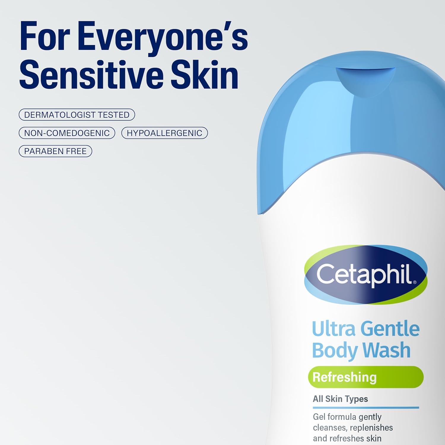 Cetaphil Ultra Gentle Refreshing Body Wash, Refreshing Scent For Dry to Normal, Sensitive Skin, 16.9oz Pack of 3, with Aloe Vera, Calendula, Vitamin B5, Hypoallergenic, Dermatologist Tested(16.9 Fl Oz (Pack of 3))