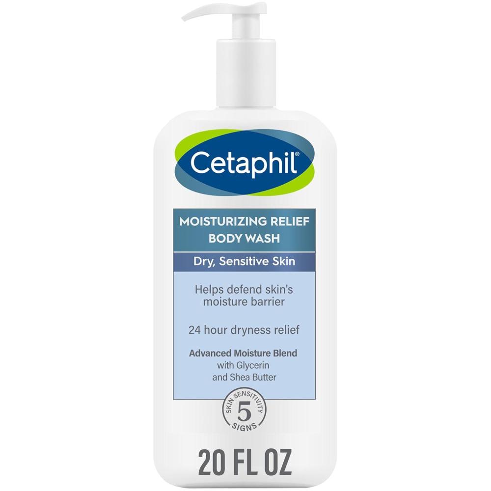 Cetaphil Body Wash, Moisturizing Relief Body Wash for Sensitive Skin, Creamy Rich Formula Gently Cleanses and Gives 24 Hour Relief to Dry Skin, Hypoallergenic, Fragrance Free, 20 oz