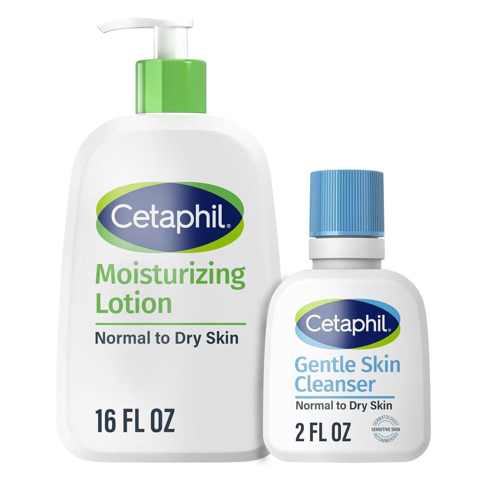 Cetaphil Hydrating Moisturizing Lotion for Normal to Dry, Sensitive Skin, 16 oz + Travel Size Gentle Skin Cleanser 2 oz(16oz (Pack of 1))