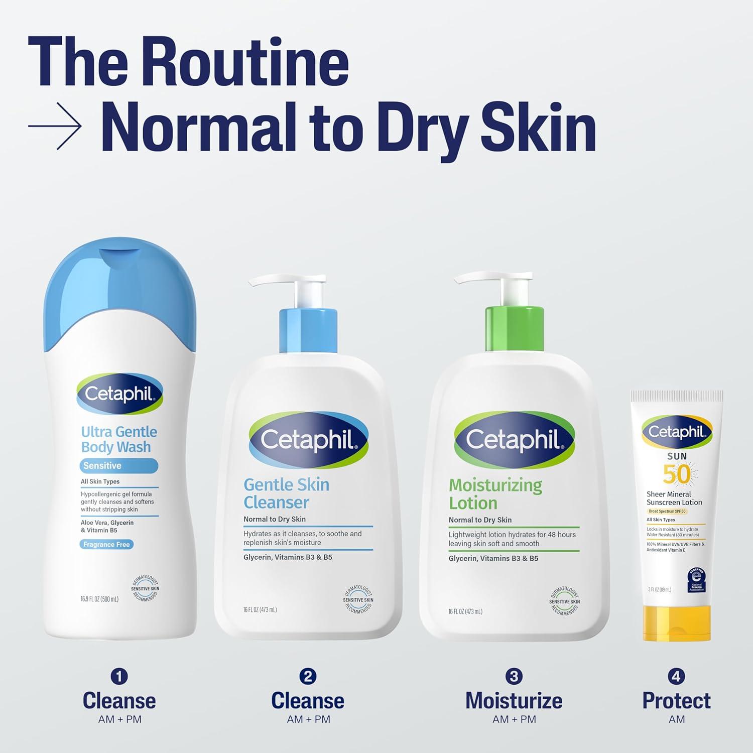 Cetaphil Hydrating Moisturizing Lotion for Normal to Dry, Sensitive Skin, 16 oz + Travel Size Gentle Skin Cleanser 2 oz(16oz (Pack of 1))
