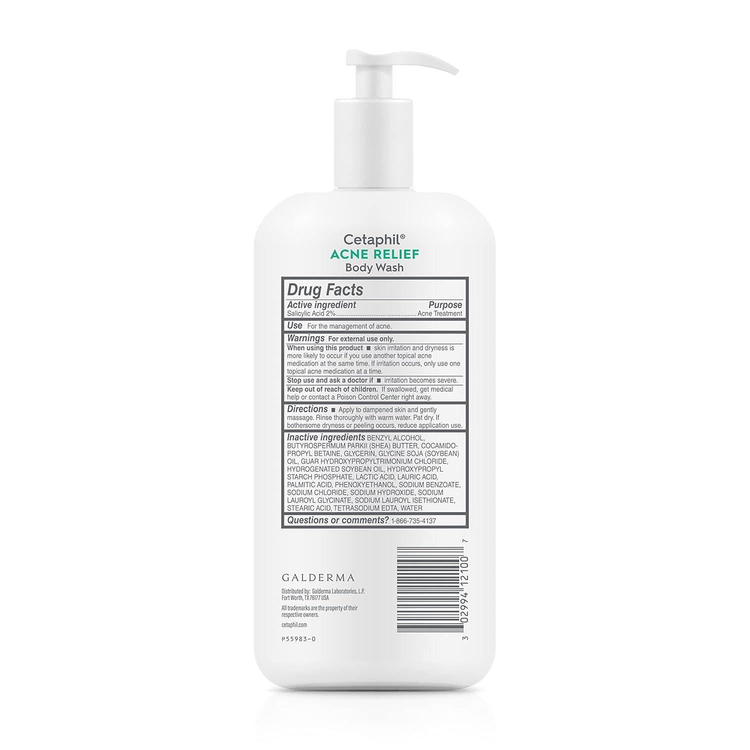 Cetaphil Body Wash, Acne Relief Body Wash with 2% Salicylic Acid to Eliminate Breakouts, Gently Exfoliates and Provides 24Hr Dryness Relief, 20 oz