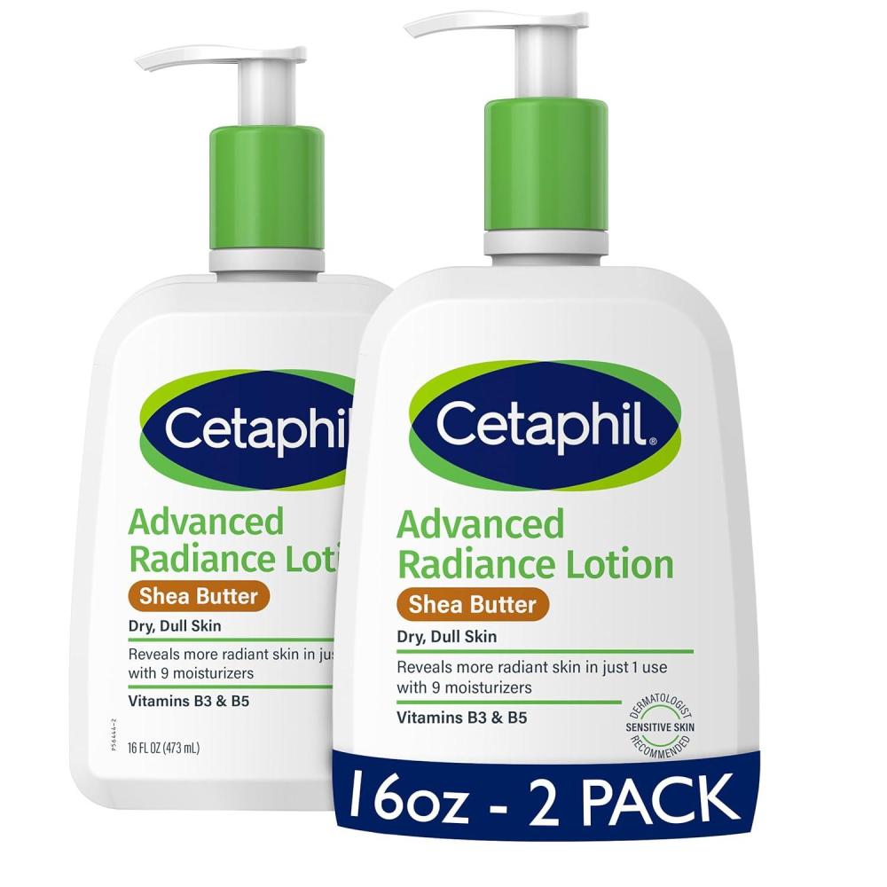 Cetaphil Body Lotion, Advanced Radiance Lotion with Shea Butter for Dry, Sensitive Skin, 16 oz, Pack of 2, Fragrance Free, Hypoallergenic, Non-Comedogenic(Unscented)