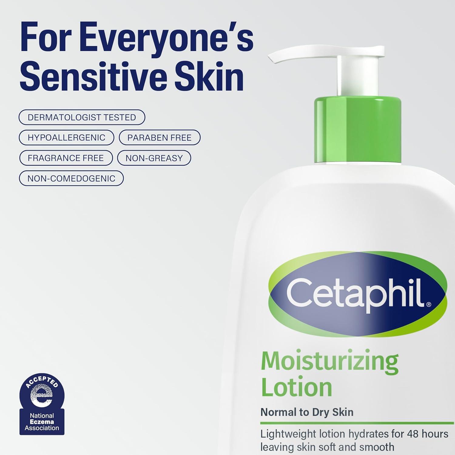 Cetaphil Face & Body Moisturizer, Hydrating Moisturizing Lotion for All Skin Types, Suitable for Sensitive Skin, NEW 20 oz, Fragrance Free, Hypoallergenic, Non-Comedogenic(Unscented)