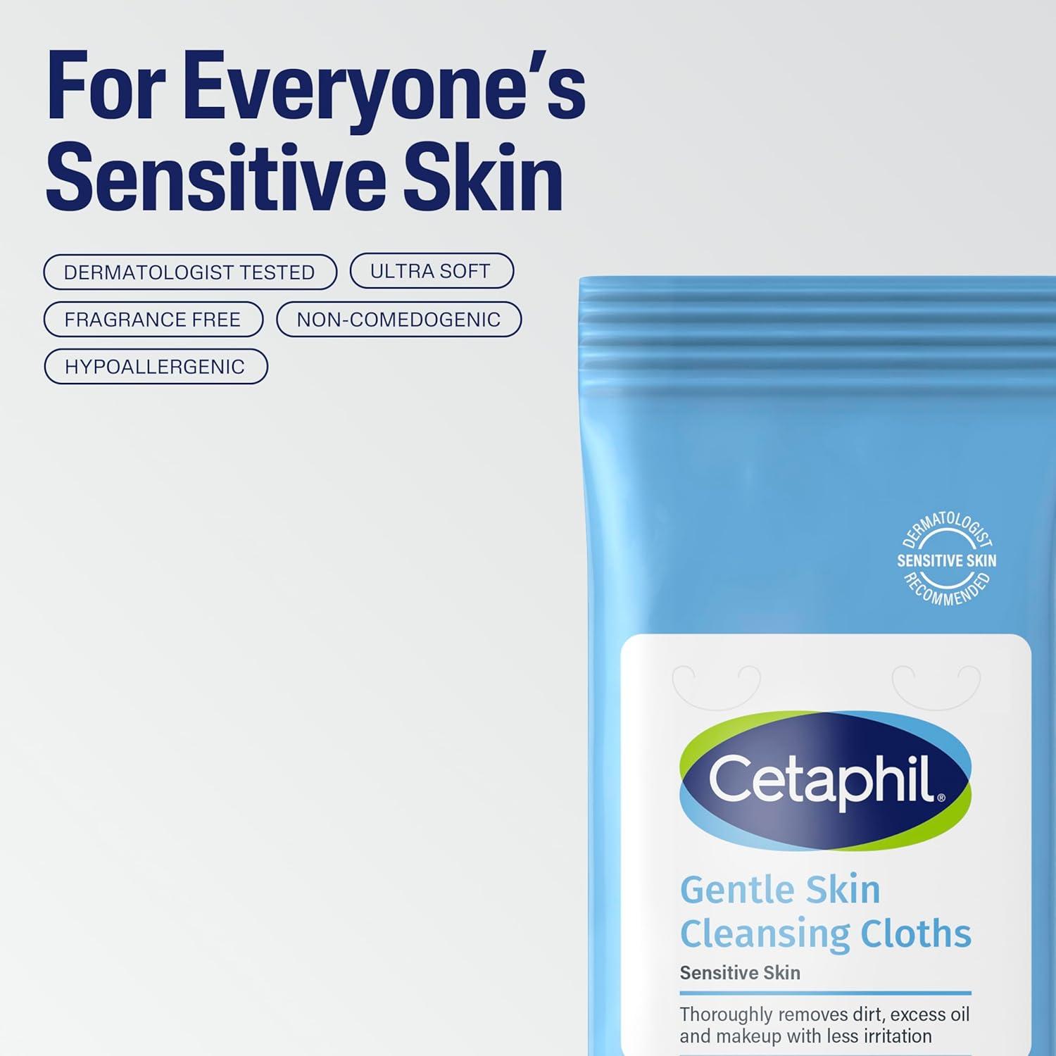 Cetaphil Face and Body Wipes, Gentle Skin Cleansing Cloths, 50 Count, Twin Pack, for Dry, Sensitive Skin, Flip Top Closure, Great for the Gym, Travel, in the Car, Hypoallergenic, Fragrance Free(25 Count (Pack of 2))