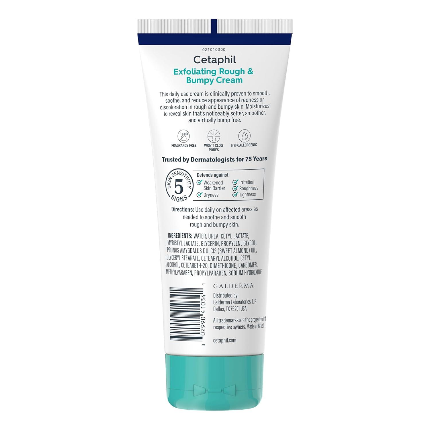 Cetaphil Exfoliating Rough & Bumpy Cream, Lightweight Cream for All Skin Types, 8 oz Tube, 20% Urea, Gently Exfoliates, Refines Skin Texture, Dermatologist Recommended Brand