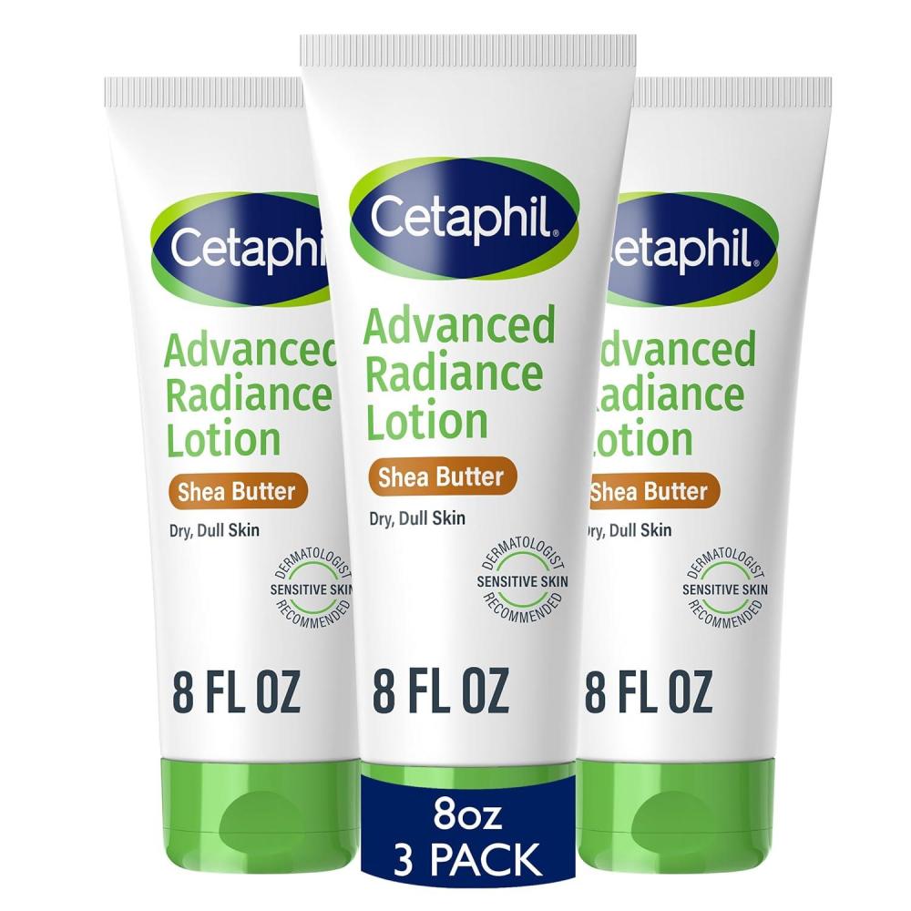 Cetaphil Body Lotion, Advanced Radiance Lotion with Shea Butter for Dry, Sensitive Skin, 8 oz Pack of 3, Fragrance Free, Hypoallergenic, Non-Comedogenic(NEW 8oz  Pack of 3)