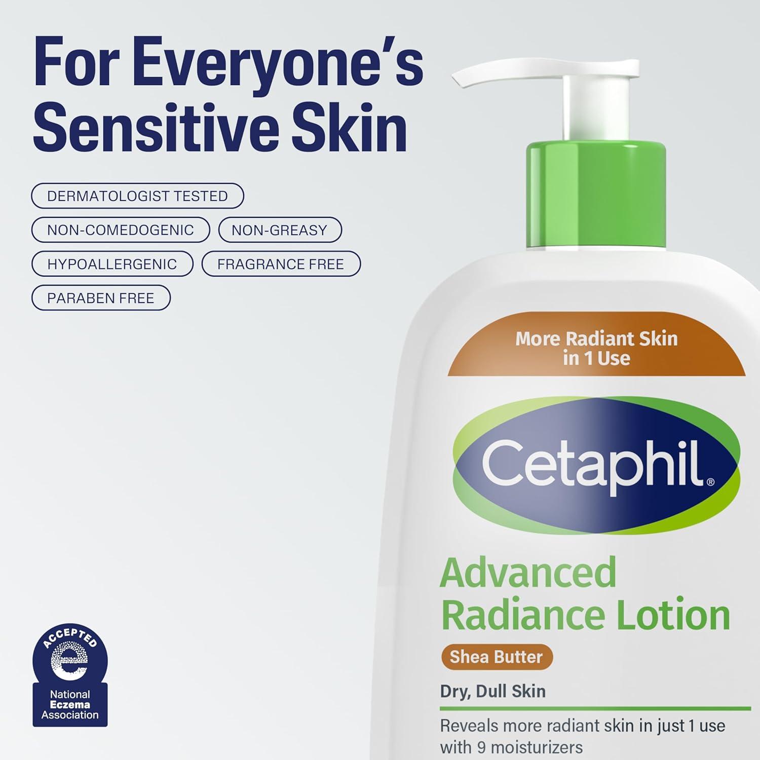 Cetaphil Body Lotion, Advanced Radiance Lotion with Shea Butter for Dry, Sensitive Skin, 8 oz Pack of 3, Fragrance Free, Hypoallergenic, Non-Comedogenic(NEW 8oz  Pack of 3)