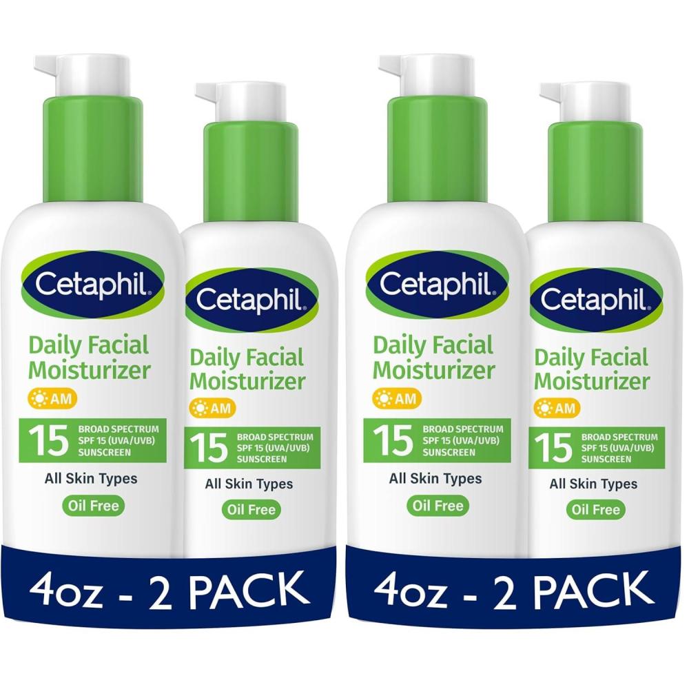 Cetaphil Daily Facial Moisturizer SPF 15, 4 Fl Oz, Gentle Facial Moisturizer for Dry to Normal Skin Types, No Added Fragrance, Pack of 2, (Packaging May Vary)(4 Fl Oz (Pack of 4))