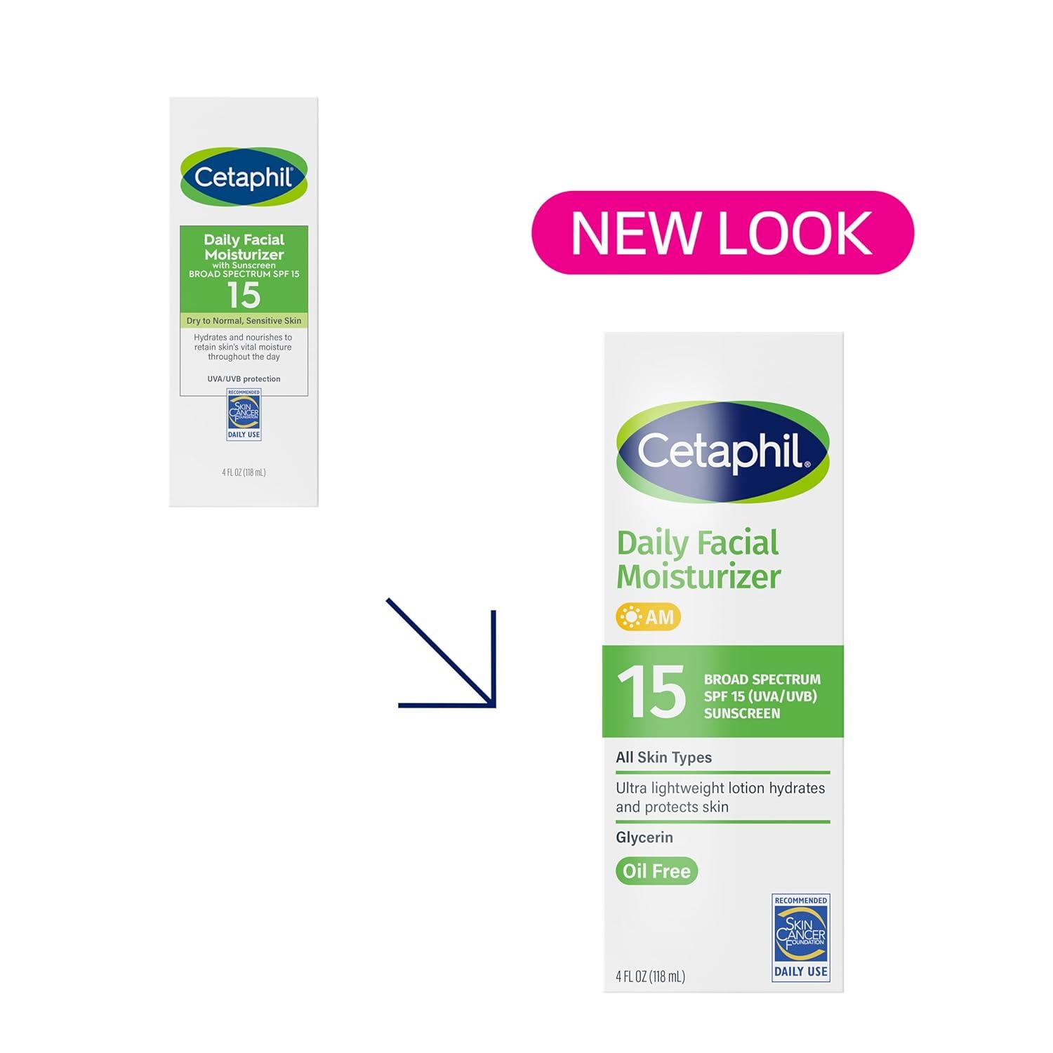 Cetaphil Daily Facial Moisturizer SPF 15, 4 Fl Oz, Gentle Facial Moisturizer for Dry to Normal Skin Types, No Added Fragrance, Pack of 2, (Packaging May Vary)(4 Fl Oz (Pack of 4))