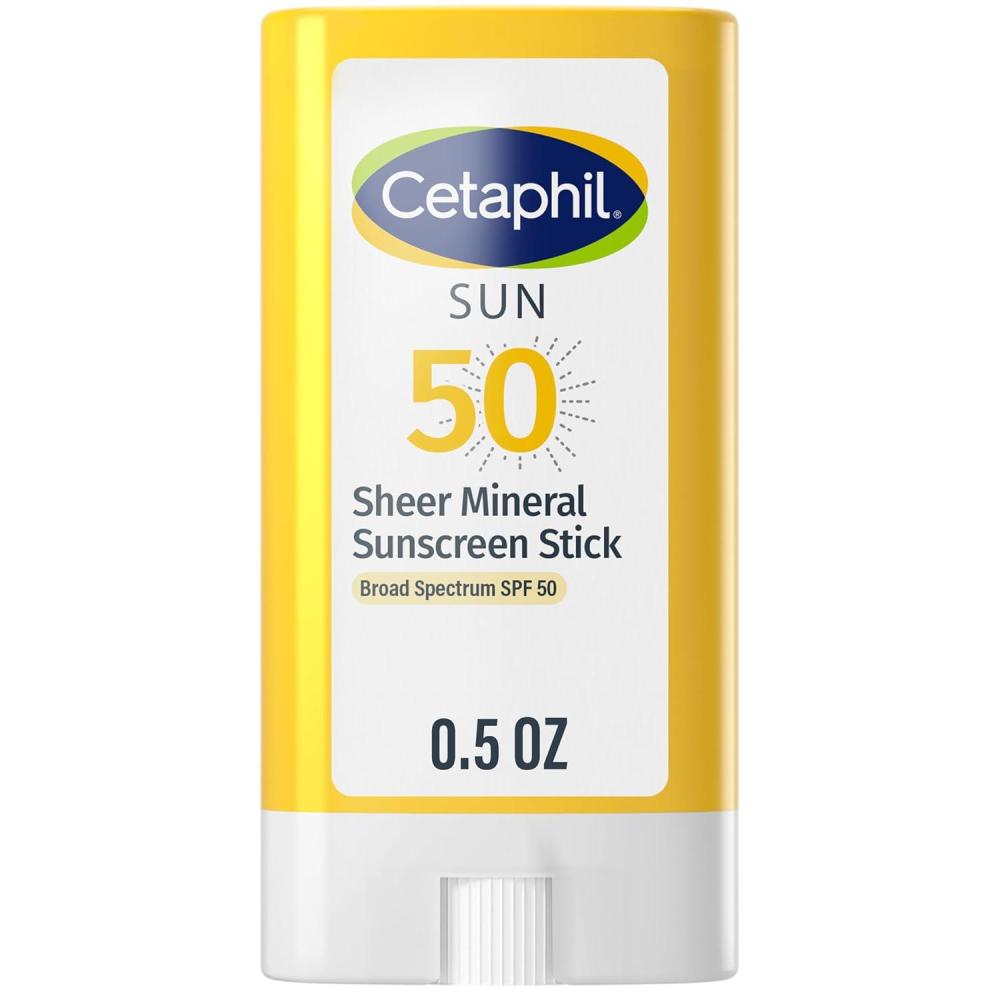 Cetaphil Sheer Mineral Sunscreen Stick for Face & Body, 0.5oz, 100% UVA/UVB Mineral Sunscreen: Zinc Oxide & Titanium Dioxide, Broad Spectrum SPF 50, For Sensitive Skin(SPF 50 Stick)