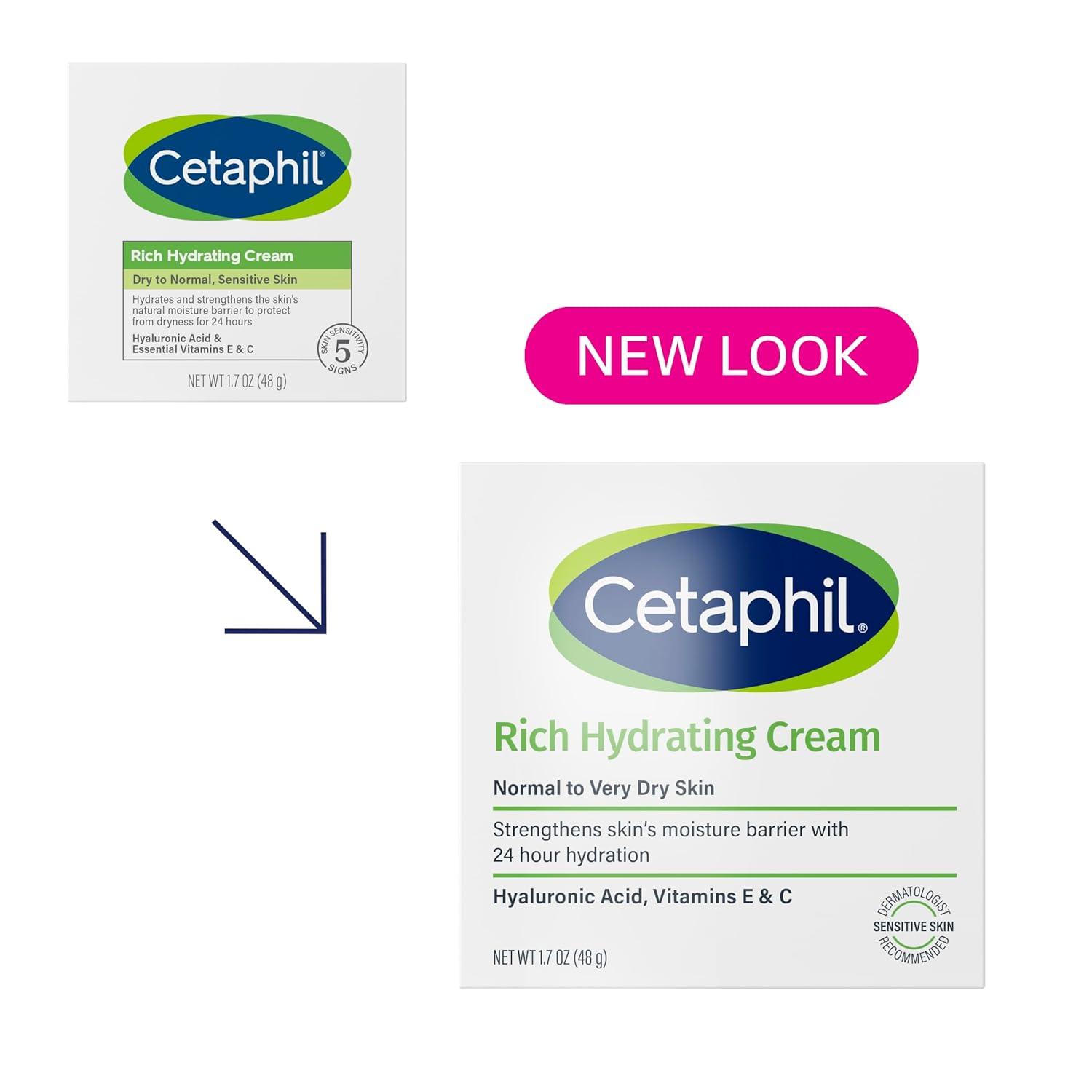 CETAPHIL Rich Hydrating Night Cream For Face, With Hyaluronic Acid, 1.7 oz, Moisturizing Cream For Dry To Very Dry Skin, No Added Fragrance, (Packaging May Vary)(1.7 Ounce (Pack of 12))