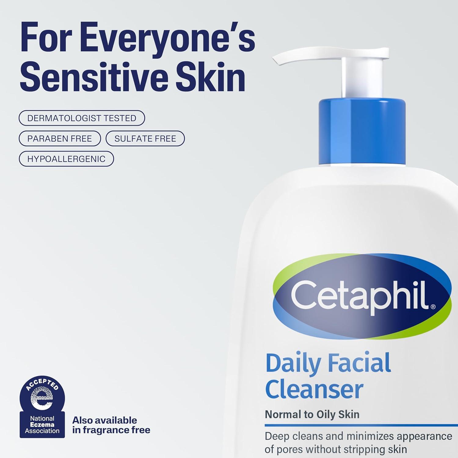 Cetaphil Face Wash, Daily Facial Cleanser for Sensitive, Combination to Oily Skin, 20 oz, Gentle Foaming, Soap Free, Hypoallergenic(2 oz (Pack of 12))