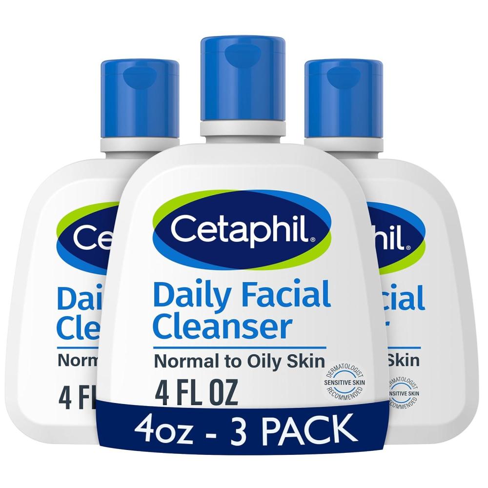 Cetaphil Face Wash, Daily Facial Cleanser for Sensitive, Combination to Oily Skin, 20 oz, Gentle Foaming, Soap Free, Hypoallergenic(4oz (Pack of 3))