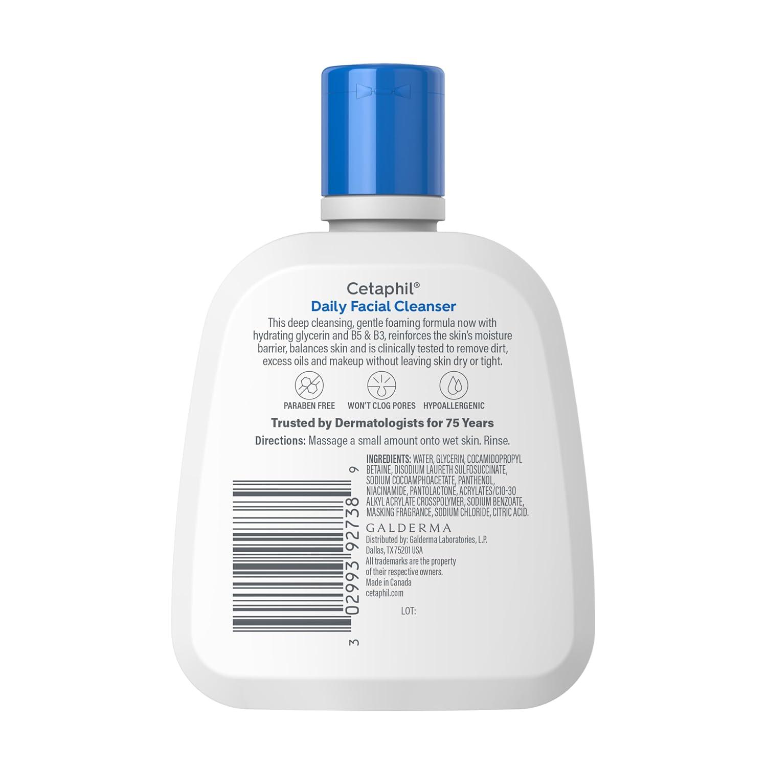Cetaphil Face Wash, Daily Facial Cleanser for Sensitive, Combination to Oily Skin, 20 oz, Gentle Foaming, Soap Free, Hypoallergenic(4oz (Pack of 3))