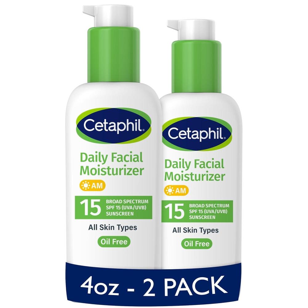 Cetaphil Daily Facial Moisturizer SPF 15, 4 Fl Oz, Gentle Facial Moisturizer for Dry to Normal Skin Types, No Added Fragrance, Pack of 2, (Packaging May Vary)(4 Fl Oz (Pack of 2))