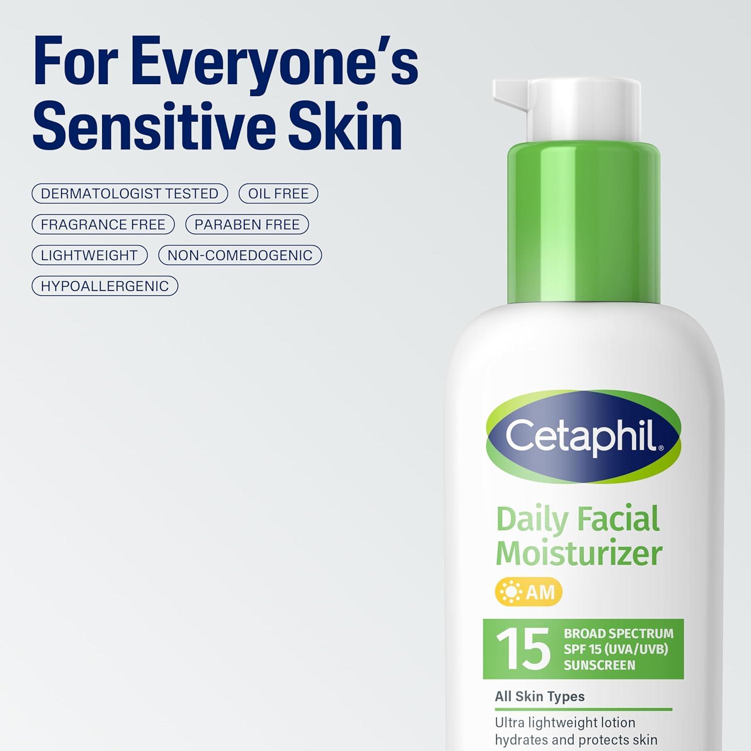 Cetaphil Daily Facial Moisturizer SPF 15, 4 Fl Oz, Gentle Facial Moisturizer for Dry to Normal Skin Types, No Added Fragrance, Pack of 2, (Packaging May Vary)(4 Fl Oz (Pack of 2))