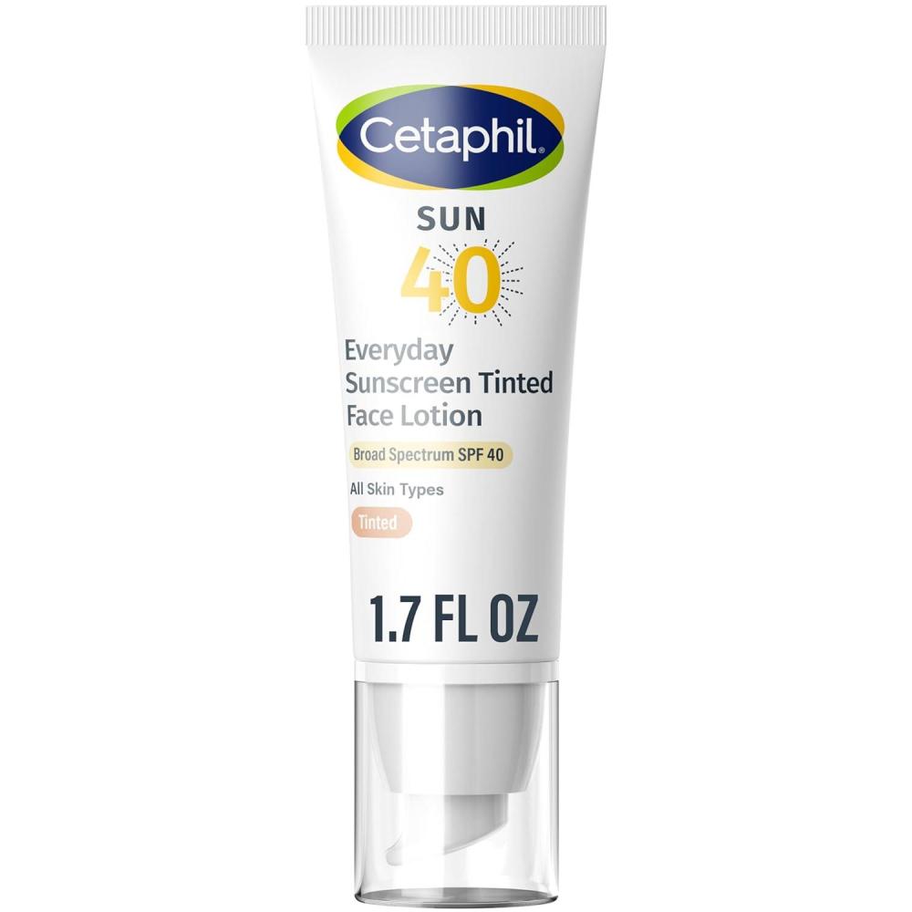 CETAPHIL Everyday Sunscreen Tinted Lotion for Face, 1.7 fl oz, 100% Mineral UVA/UVB Filters: Titanium Dioxide & Zinc Oxide, SPF 40, For Sensitive Skin(1.7 Fl Oz (Pack of 1))