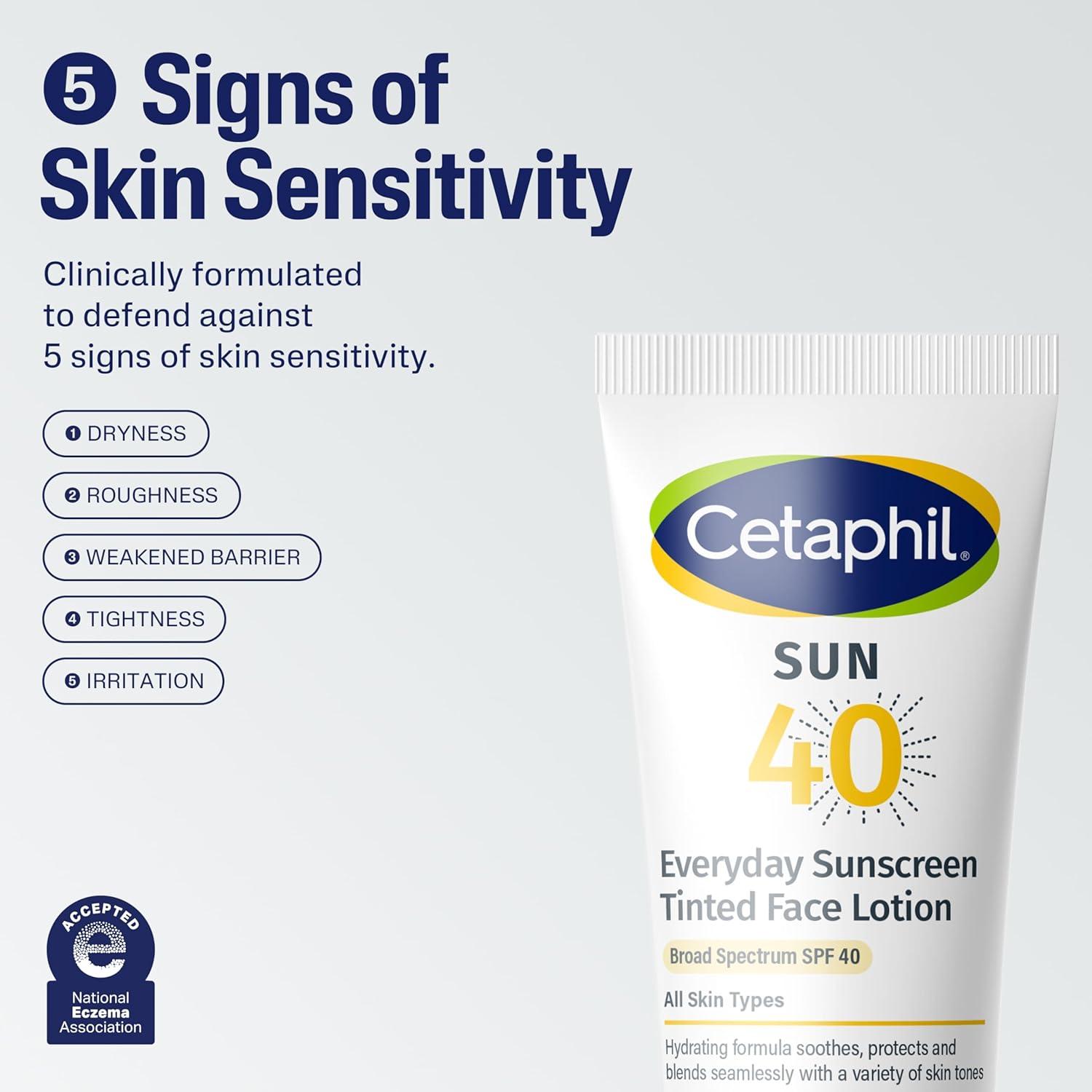 CETAPHIL Everyday Sunscreen Tinted Lotion for Face, 1.7 fl oz, 100% Mineral UVA/UVB Filters: Titanium Dioxide & Zinc Oxide, SPF 40, For Sensitive Skin(1.7 Fl Oz (Pack of 1))