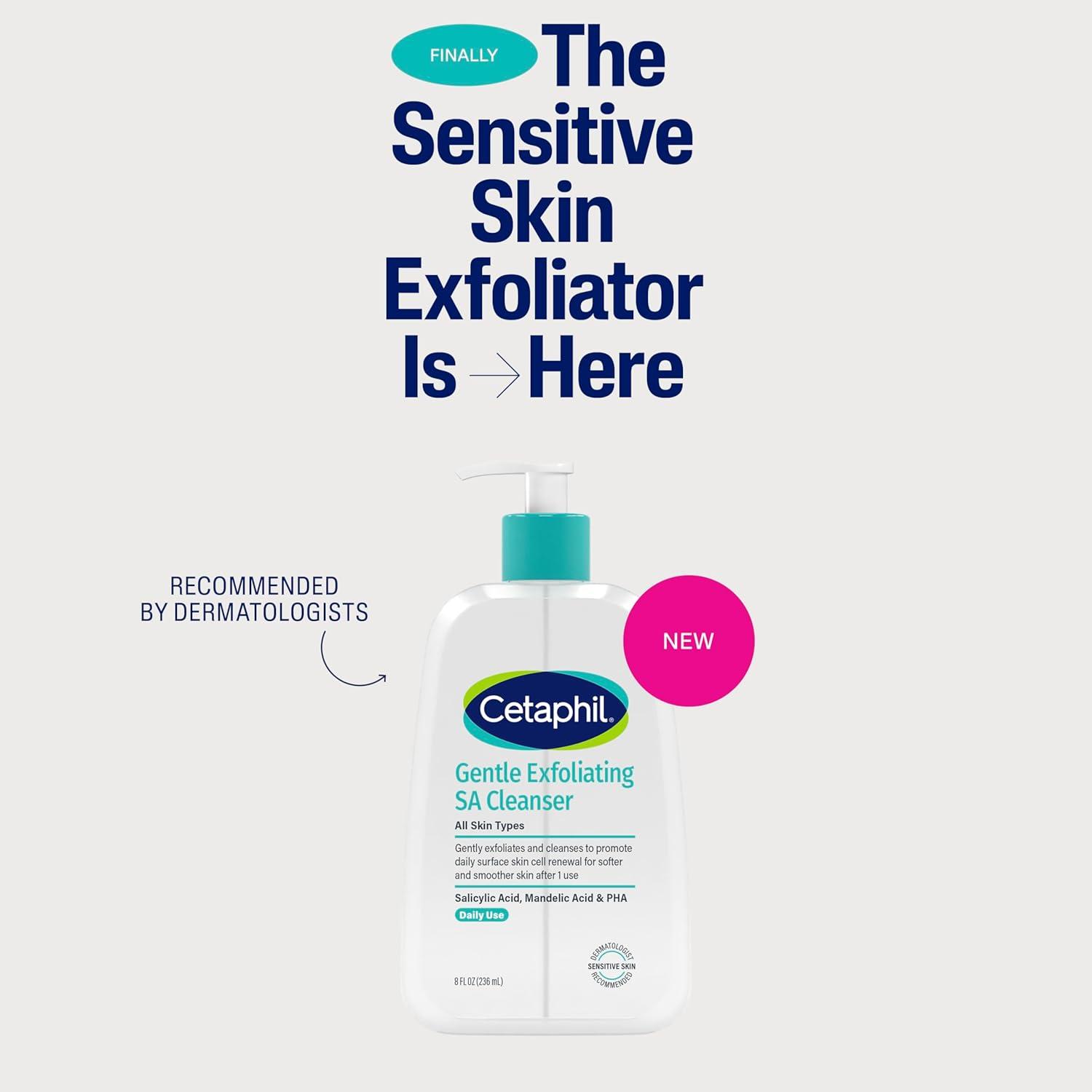 Cetaphil Gentle Exfoliating SA Cleanser, Foaming Gel Cleanser for All Skin Types, 8 Oz Pump Bottle, Salicylic Acid, Mandelic Acid & Gluconolactone, Gently Exfoliates, Dermatologist Recommended Brand(Unscented)