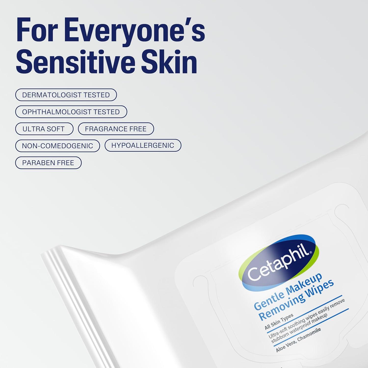 Cetaphil Gentle Waterproof Makeup Remover, Oil-Free Formula Suitable for Sensitive Skin, 6.0 Fluid Ounce(25 Count (Pack of 1))