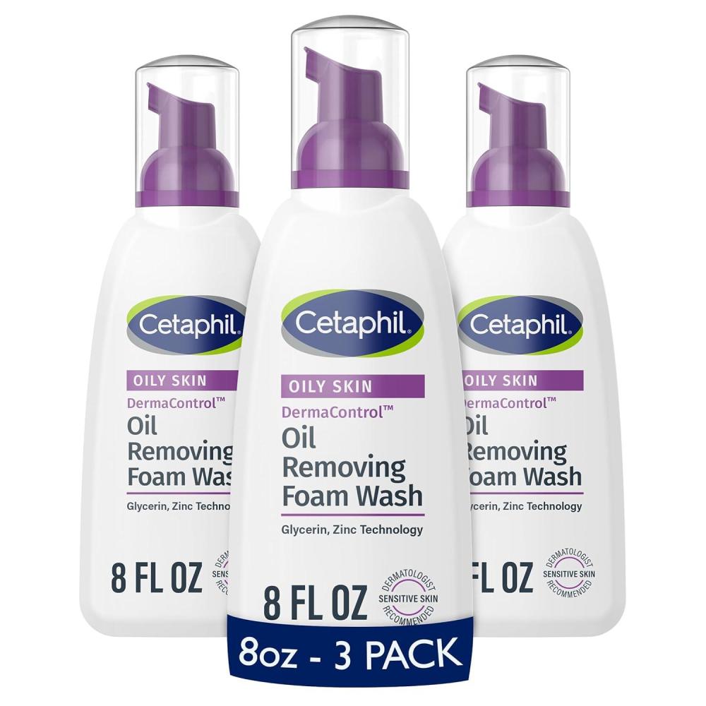 Cetaphil Pro Oil Removing Foam Wash, Foaming Facial Cleanser, Fragrance Free Formula Suitable for Sensitive Skin, 8 Fluid Ounce (Pack of 3)(8 Fl Oz (Pack of 3))