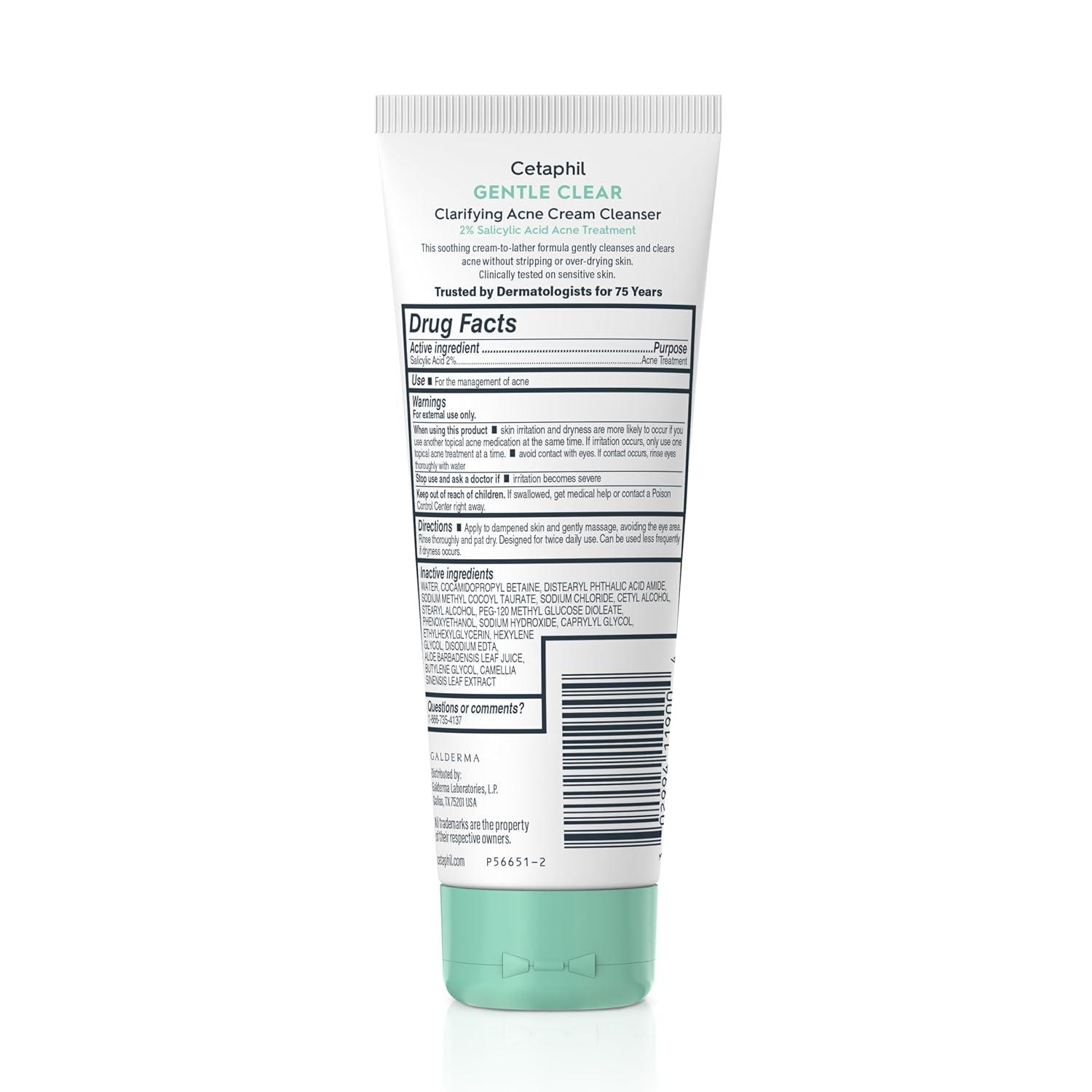 Cetaphil Gentle Clear Complexion-Clearing BPO Acne Cleanser with 2.6% Benzoyl Peroxide, Creamy and Soothing for Sensitive Skin, Suitable for All Skin Types, 4.2oz(NEW  4.2oz)