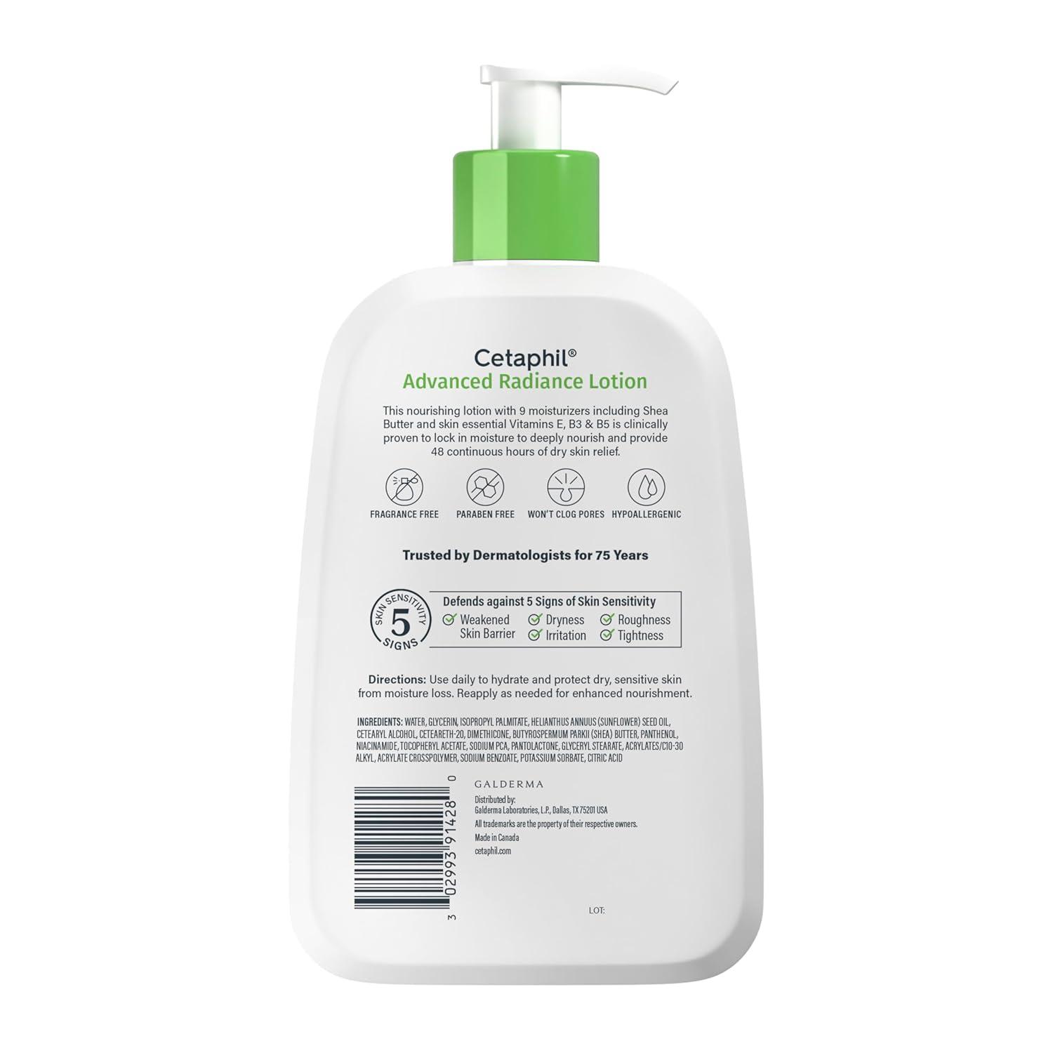 Cetaphil Body Lotion, Advanced Radiance Lotion with Shea Butter for Dry, Sensitive Skin, 16 oz, Pack of 2, Fragrance Free, Hypoallergenic, Non-Comedogenic(Shea Butter)