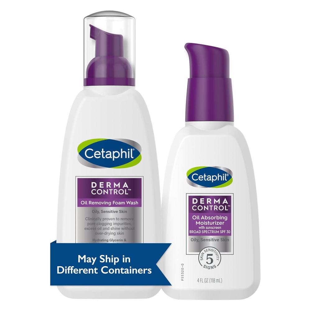 Oil Control Wash & SPF Set, Oil Removing Foam Wash (8 oz) 3 Pack & Oil Absorbing Moisturizer with SPF 30 (4 oz) For Sensitive Oily Skin, Reduces Shine, No Added Fragrance