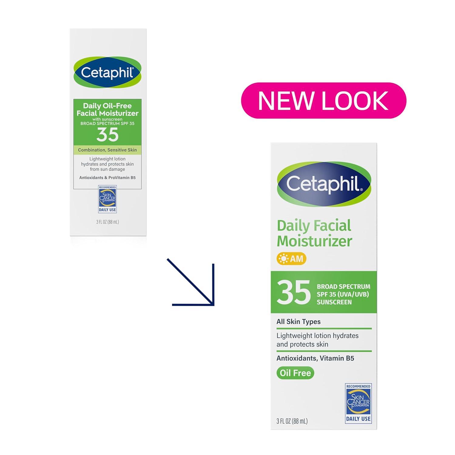 Cetaphil Face Moisturizer, Daily Oil Free Facial Moisturizer with SPF 35, For Dry or Oily Combination Sensitive Skin, Fragrance Free Face Lotion(3 Fl Oz (Pack of 1))