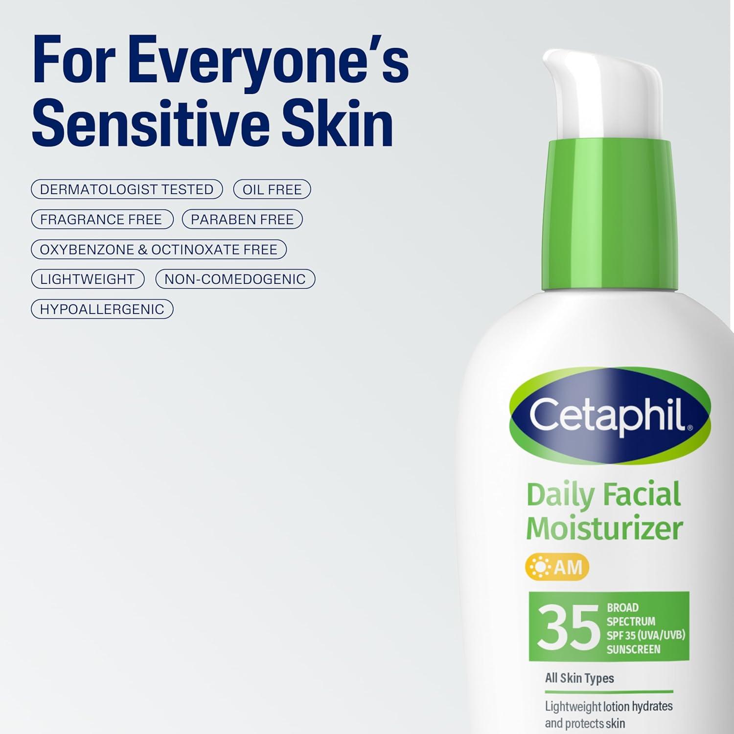 Cetaphil Face Moisturizer, Daily Oil Free Facial Moisturizer with SPF 35, For Dry or Oily Combination Sensitive Skin, Fragrance Free Face Lotion(3 Fl Oz (Pack of 1))