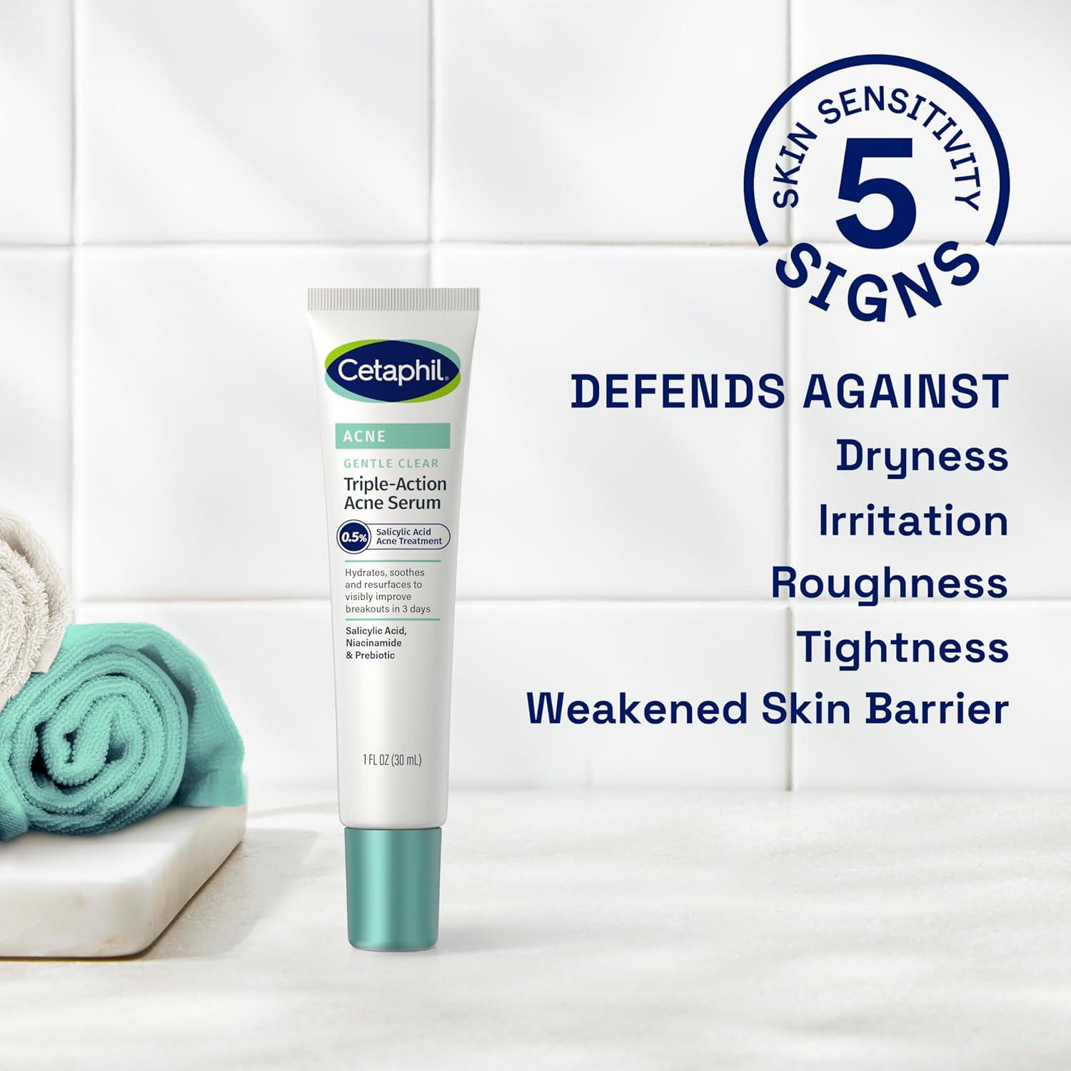 Cetaphil Gentle Clear Complexion-Clearing BPO Acne Cleanser with 2.6% Benzoyl Peroxide, Creamy and Soothing for Sensitive Skin, Suitable for All Skin Types, 4.2oz(Serum)