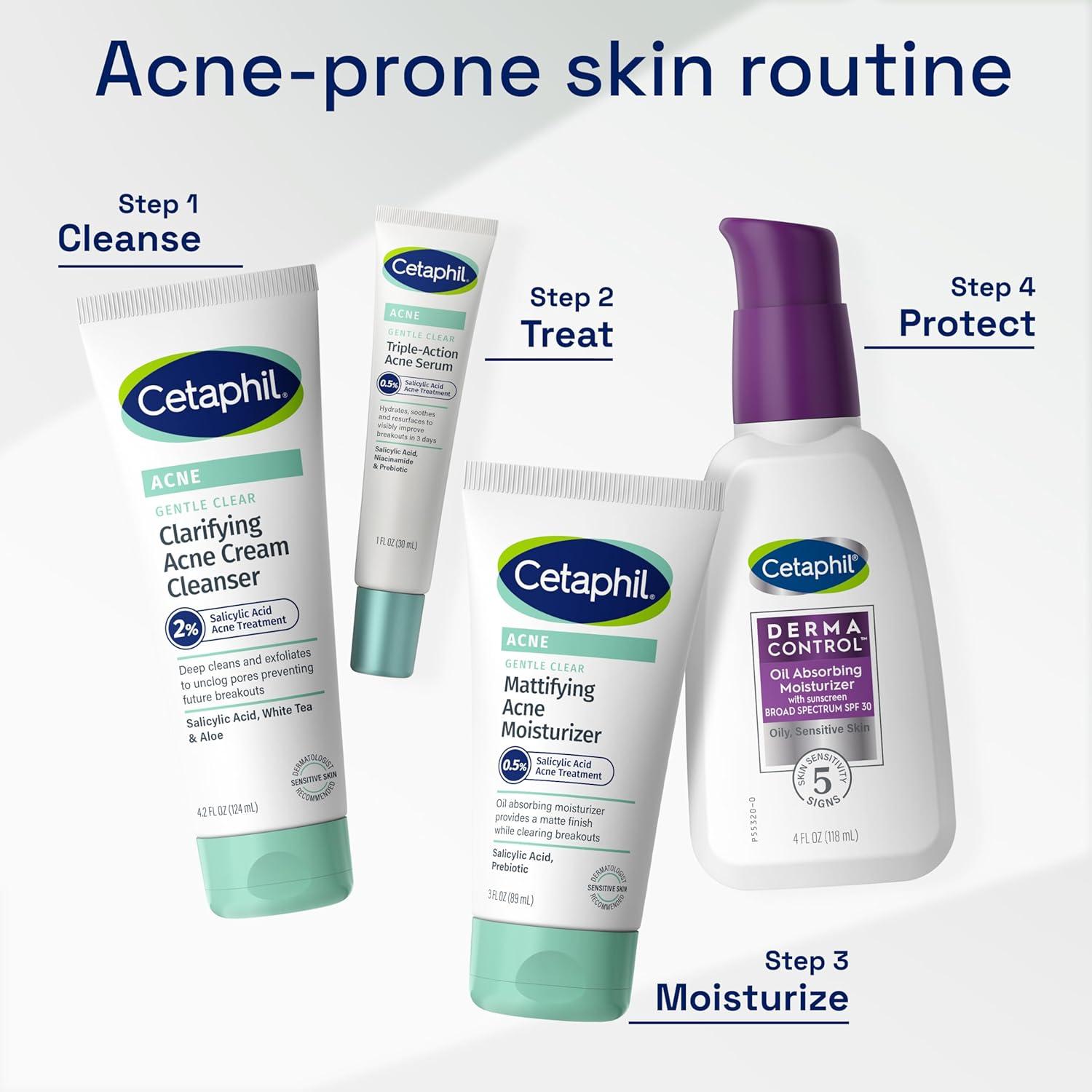 Cetaphil Gentle Clear Complexion-Clearing BPO Acne Cleanser with 2.6% Benzoyl Peroxide, Creamy and Soothing for Sensitive Skin, Suitable for All Skin Types, 4.2oz(Serum)