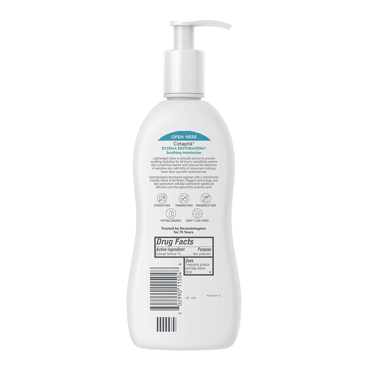 CETAPHIL RESTORADERM Soothing Moisturizer, For Eczema Prone Skin, 10 fl oz, For Dry, Itchy, Irritated Skin, 24Hr Hydration, No Added Fragrance, Doctor Recommended Sensitive Skincare Brand(Unscented)