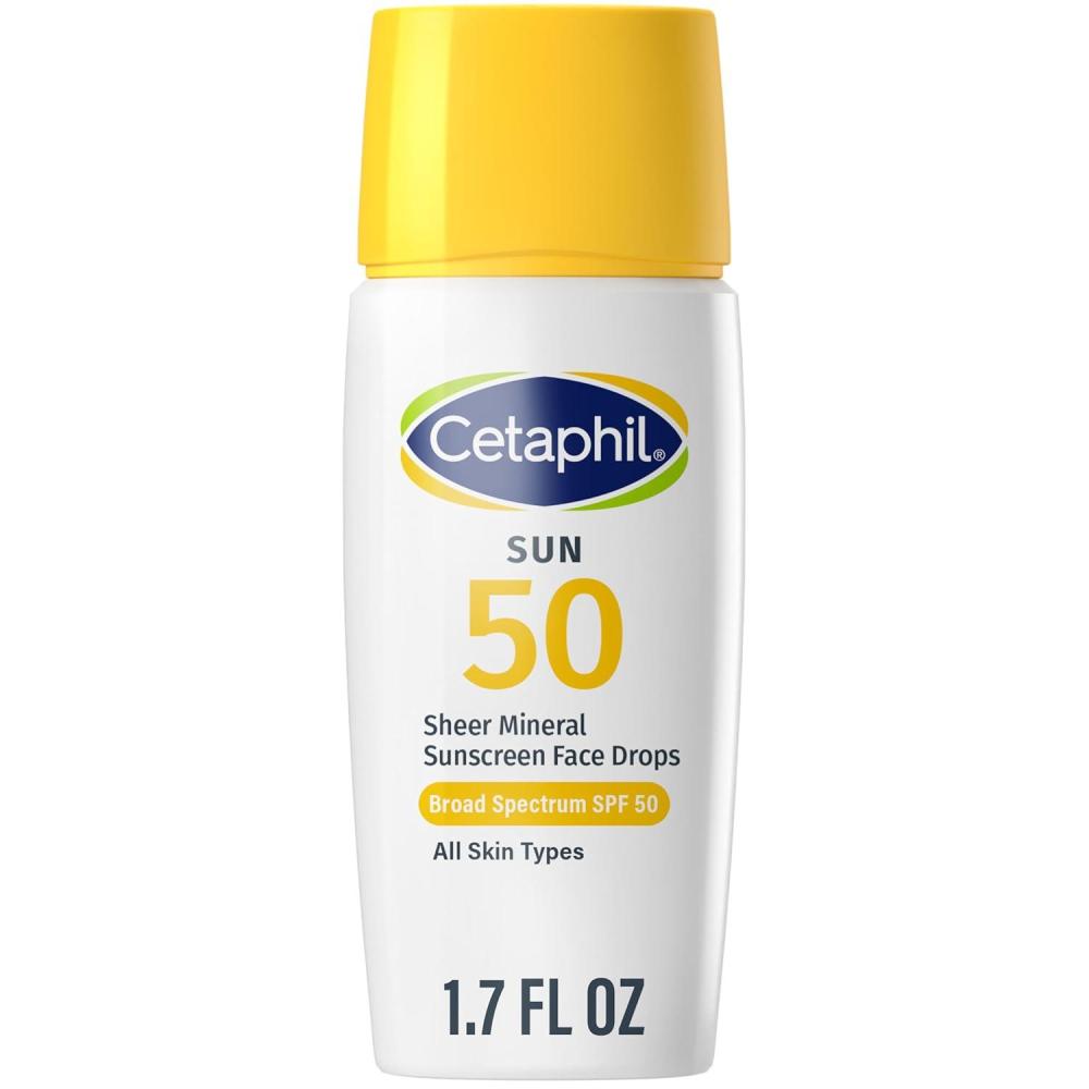 Cetaphil Sheer Mineral Sunscreen Stick for Face & Body, 0.5oz, 100% UVA/UVB Mineral Sunscreen: Zinc Oxide & Titanium Dioxide, Broad Spectrum SPF 50, For Sensitive Skin(SPF 50 Liquid Drops)