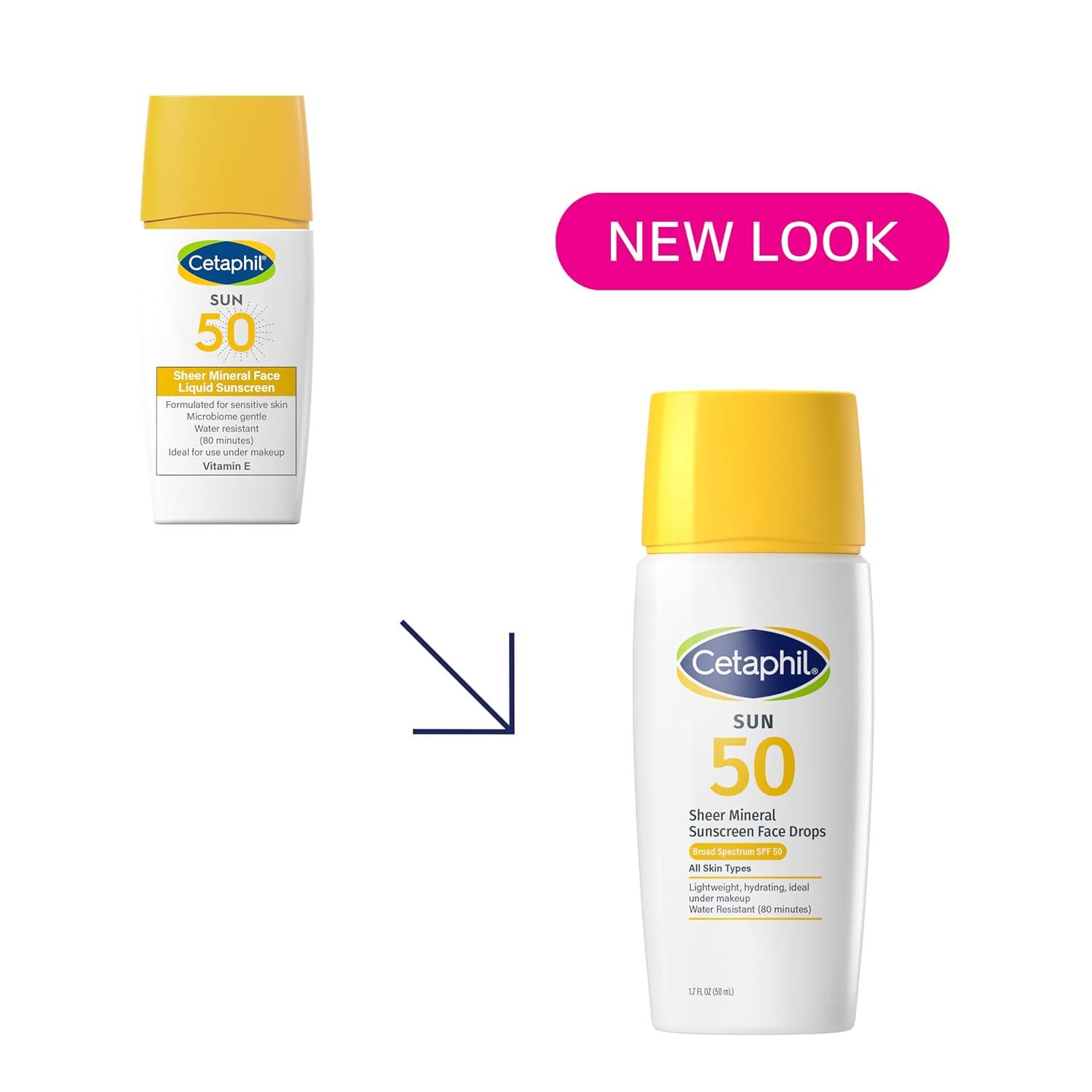 Cetaphil Sheer Mineral Sunscreen Stick for Face & Body, 0.5oz, 100% UVA/UVB Mineral Sunscreen: Zinc Oxide & Titanium Dioxide, Broad Spectrum SPF 50, For Sensitive Skin(SPF 50 Liquid Drops)