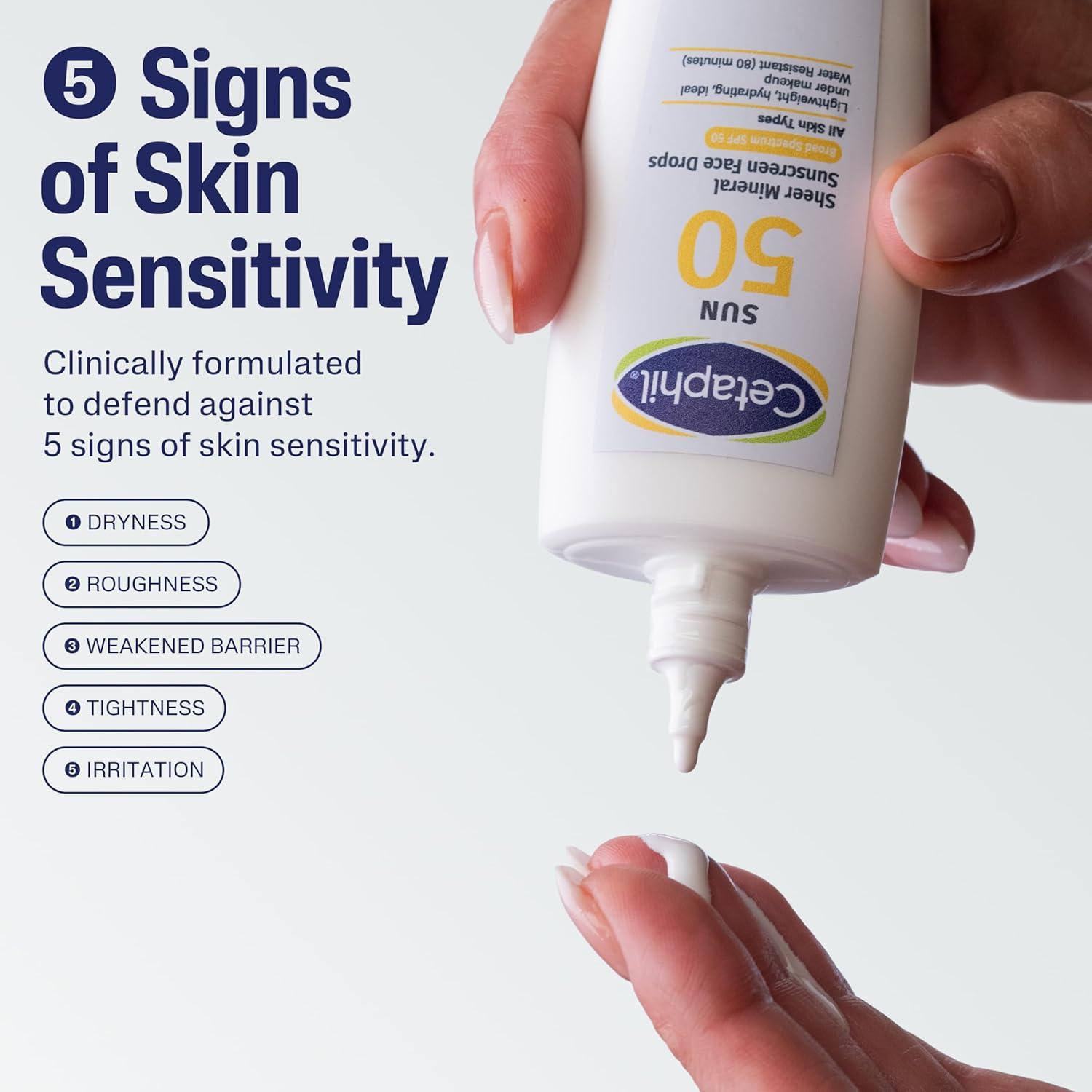 Cetaphil Sheer Mineral Sunscreen Stick for Face & Body, 0.5oz, 100% UVA/UVB Mineral Sunscreen: Zinc Oxide & Titanium Dioxide, Broad Spectrum SPF 50, For Sensitive Skin(SPF 50 Liquid Drops)