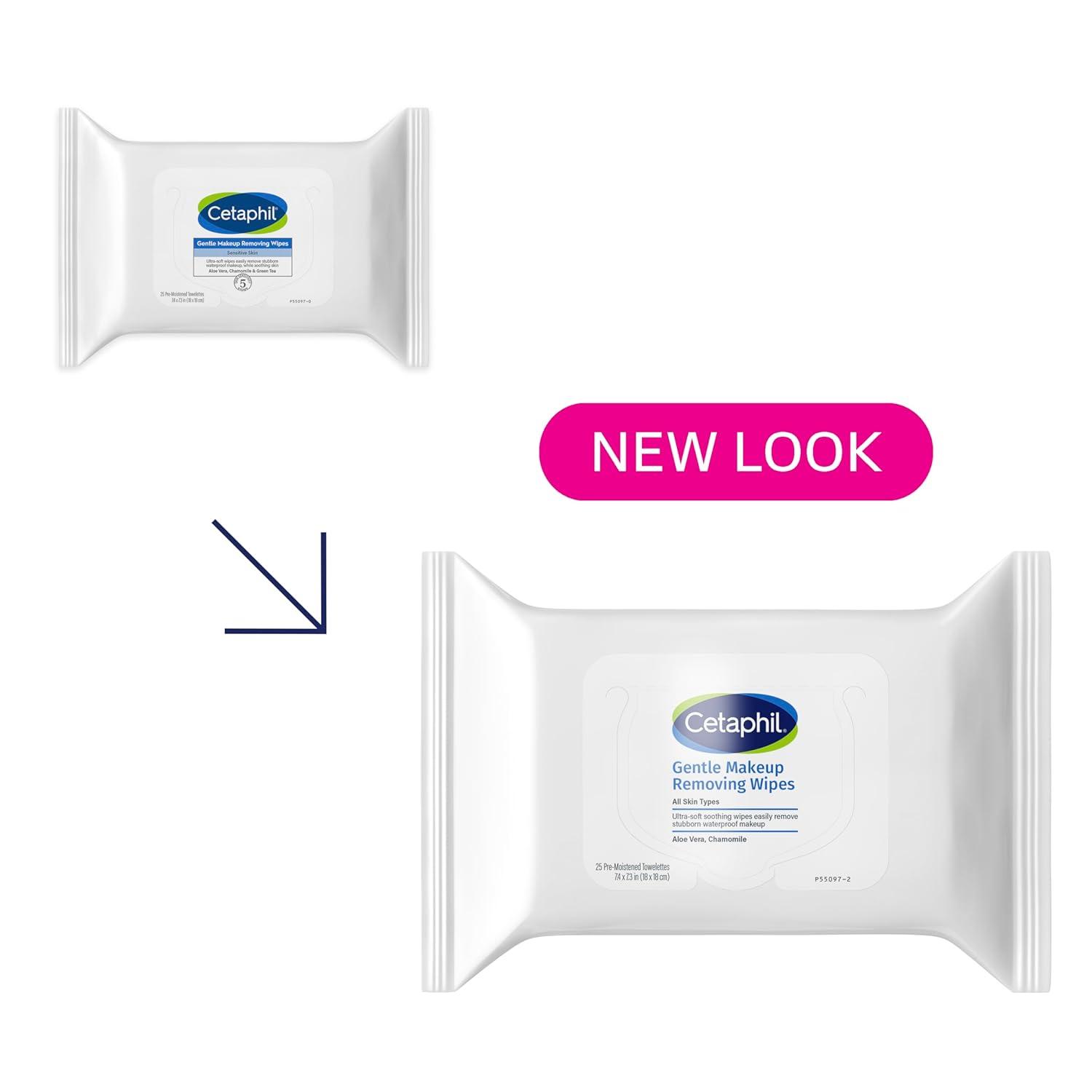 Cetaphil Face and Body Wipes, Gentle Skin Cleansing Cloths, 50 Count, Twin Pack, for Dry, Sensitive Skin, Flip Top Closure, Great for the Gym, Travel, in the Car, Hypoallergenic, Fragrance Free(25 Count (Pack of 12))