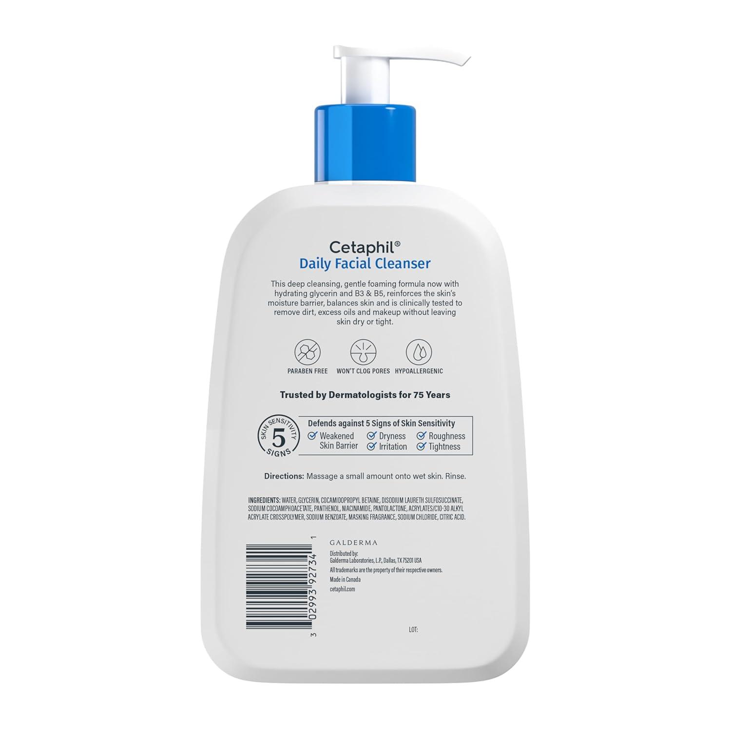 Cetaphil Face Wash, Daily Facial Cleanser for Sensitive, Combination to Oily Skin, 20 oz, Gentle Foaming, Soap Free, Hypoallergenic(16oz (Pack of 2))
