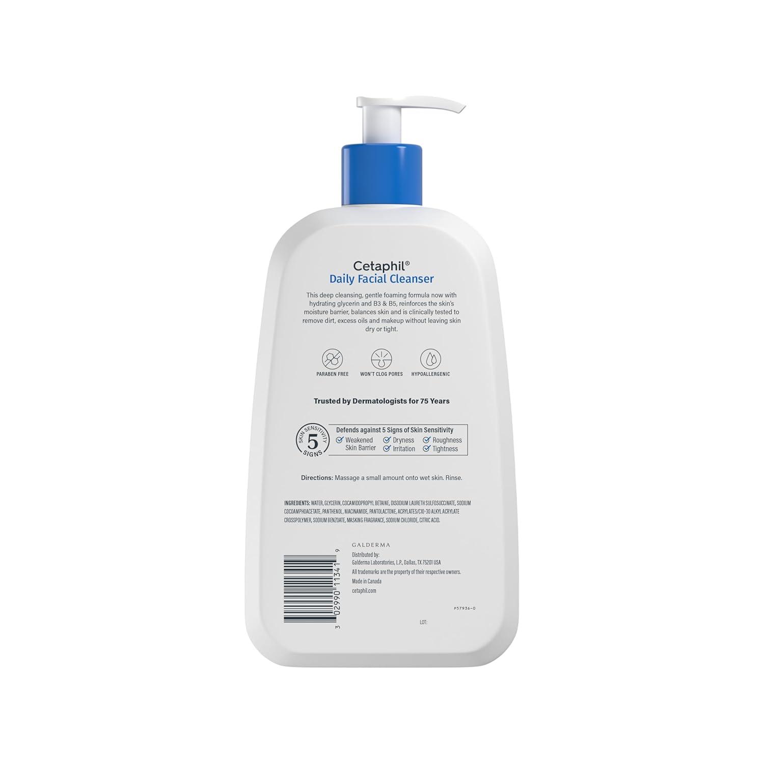 Cetaphil Face Wash, Daily Facial Cleanser for Sensitive, Combination to Oily Skin, 20 oz, Gentle Foaming, Soap Free, Hypoallergenic(20oz (Pack of 1))
