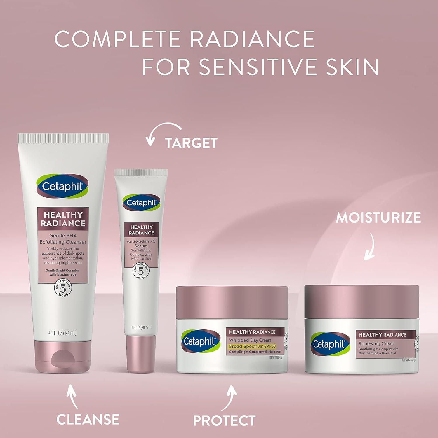 Cetaphil Face Day Cream, Healthy Radiance Whipped Day Cream w/SPF 30, Visibly Reduces Look of Dark Spots, Brightening Lotion, Designed for Sensitive Skin, Hypoallergenic, Fragrance Free, 1.7oz