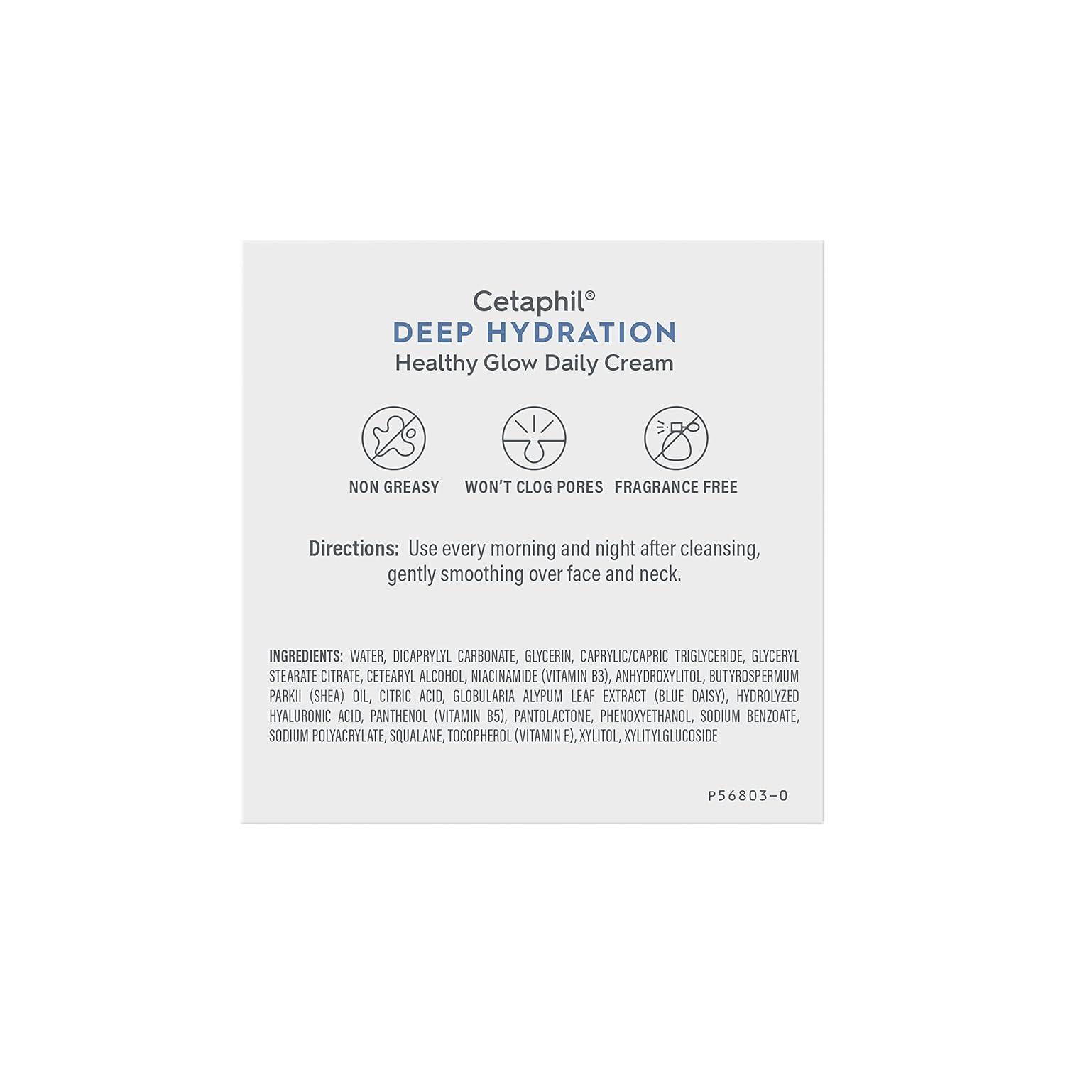 Cetaphil Deep Hydration Healthy Glow Daily Face Cream, 1.7 oz, 48 Hour Dry Skin Face Moisturizer for Sensitive Skin, With Hyaluronic Acid, Vitamin E & Vitamin B5(1.7 Ounce (Pack of 1))