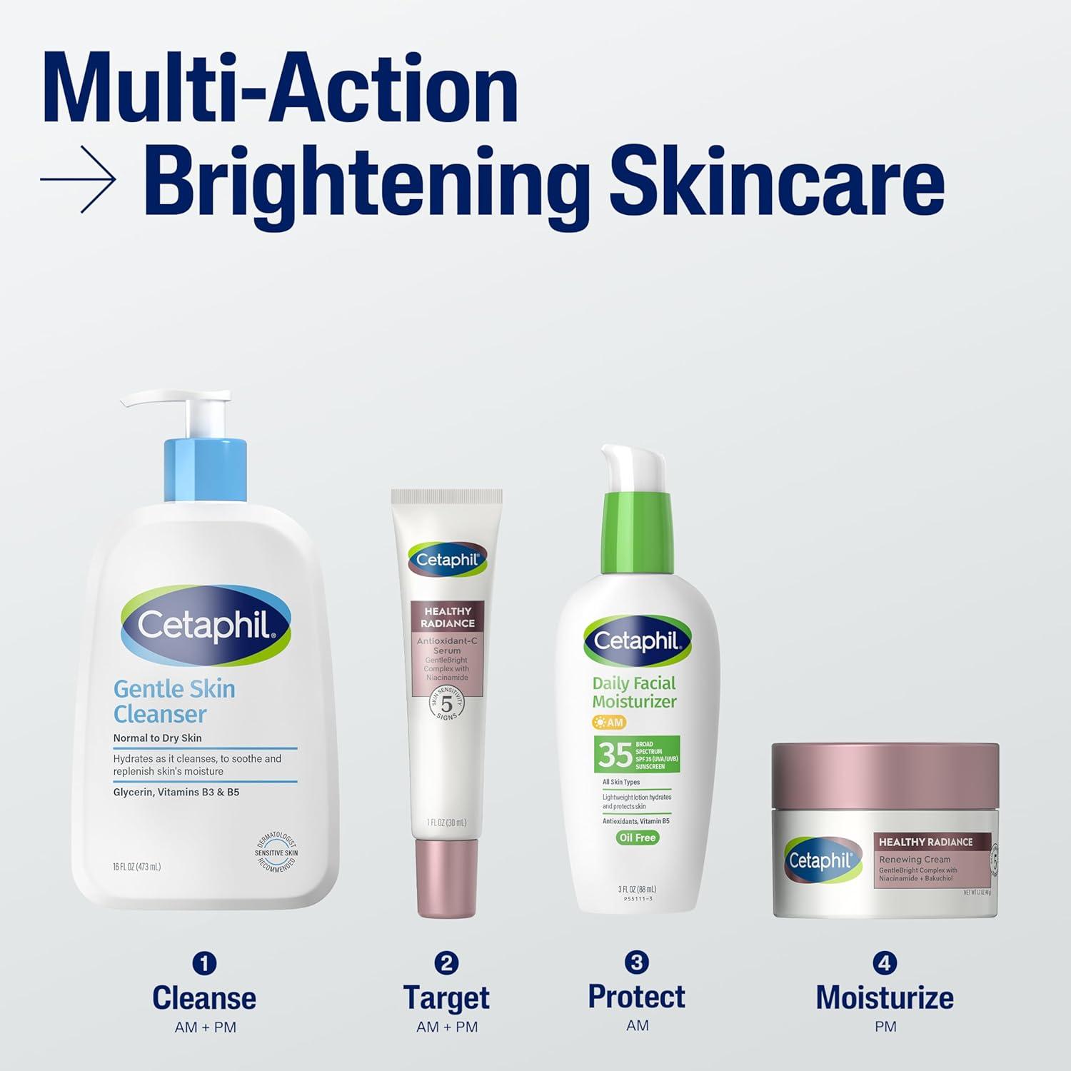 Cetaphil Face Cream, Healthy Radiance Renewing Cream, Visibly Reduces Look of Dark Spots, Brightening Lotion, Designed for Sensitive Skin, Hypoallergenic, Fragrance Free, 1.7oz