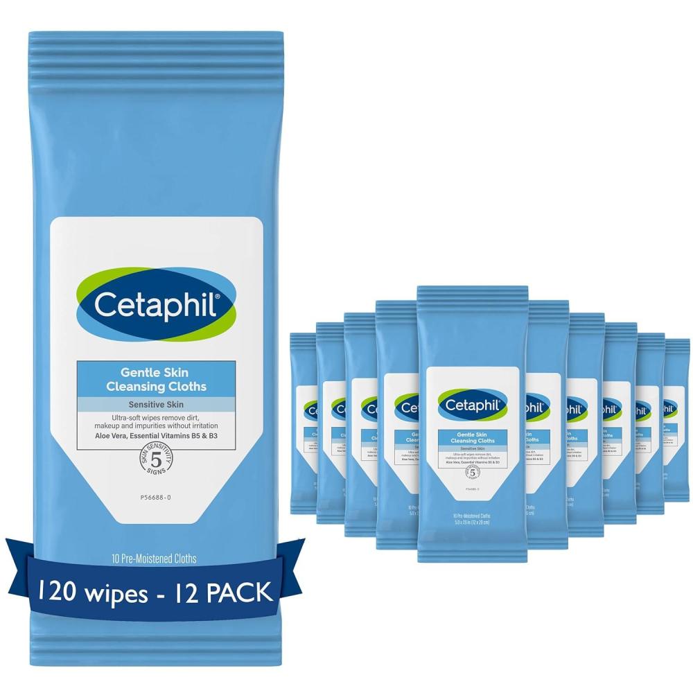 Cetaphil Face and Body Wipes, Gentle Skin Cleansing Cloths, 50 Count, Twin Pack, for Dry, Sensitive Skin, Flip Top Closure, Great for the Gym, Travel, in the Car, Hypoallergenic, Fragrance Free(OLD Face Wipes Travel Pack)