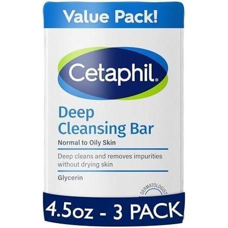 Cetaphil Bar Soap, Deep Cleansing Face and Body Bar, Pack of 3, For Dry to Normal, Sensitive Skin, Soap Free, Hypoallergenic, Paraben Free, Fragrance Free, Removes Makeup, Dirt and Oil(4.5 Ounce (Pack of 18))